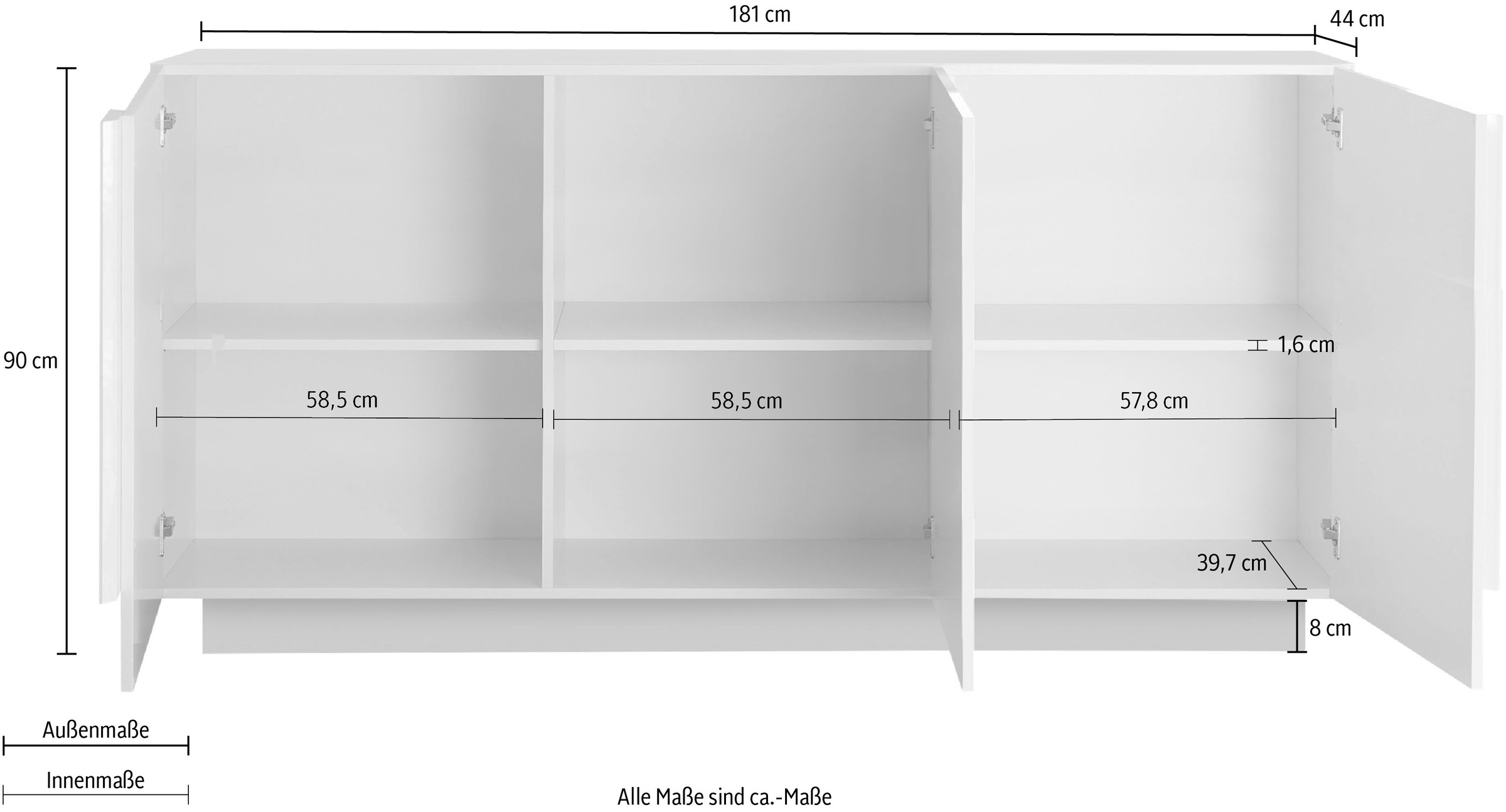 INOSIGN Sideboard »Jupiter«, Breite 181 cm mit 3 Türen