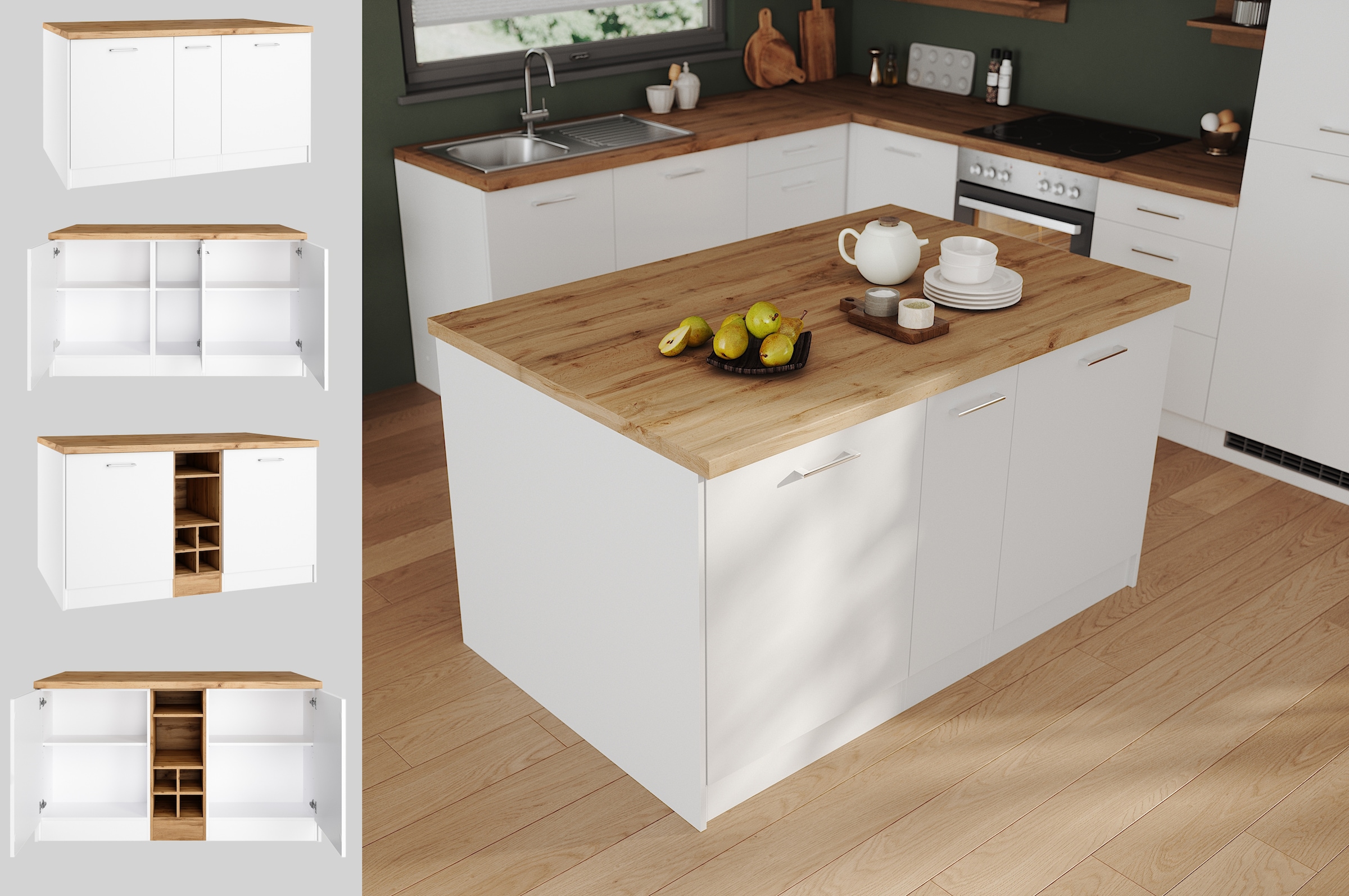 KOCHSTATION Kücheninsel »KS-Milan« Stellmaß 153/100 cm, viel Stauraum, Lebensmittelpunkt: Küche