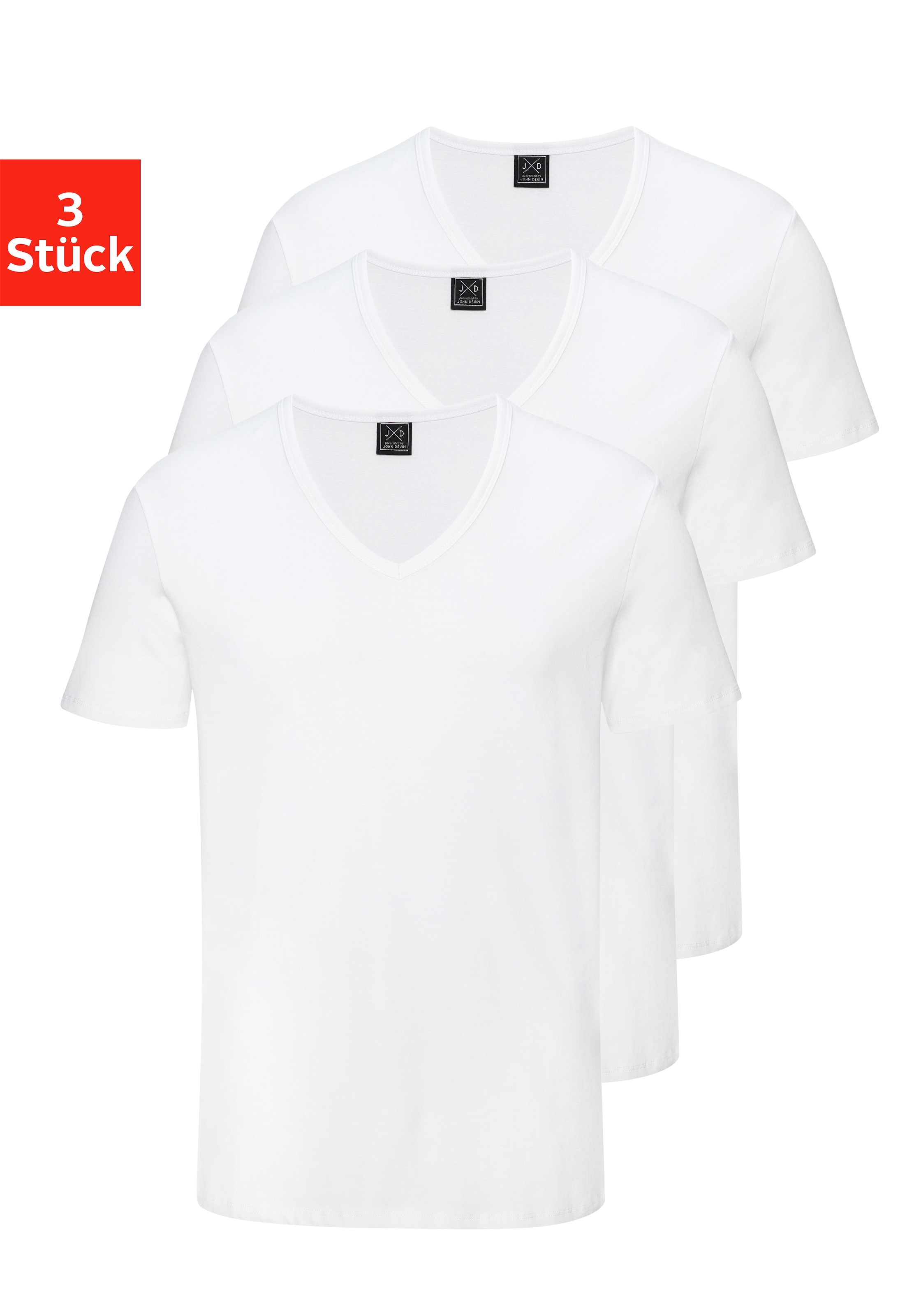 John Devin T-Shirt "mit tiefem V-Ausschnitt, V-neck, Unterziehshirt" 3er-Pa günstig online kaufen