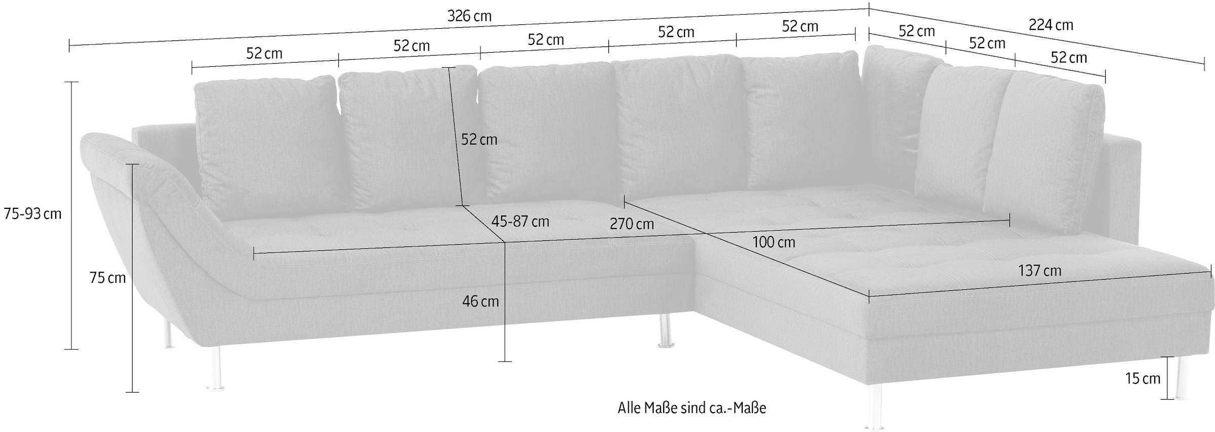 exxpo - sofa fashion Ecksofa »Laconi, extravagantes Designsofa mit tollem Sitzkomfort, L-Form«, in hochwertiger Detailverarbeitung, bequeme Armlehne, hoher Fuß