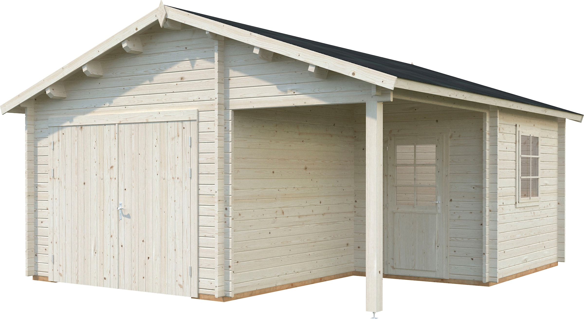 Garage »Roger«, BxTxH: 564x601x321 cm, mit Anbau und Holztor, natur