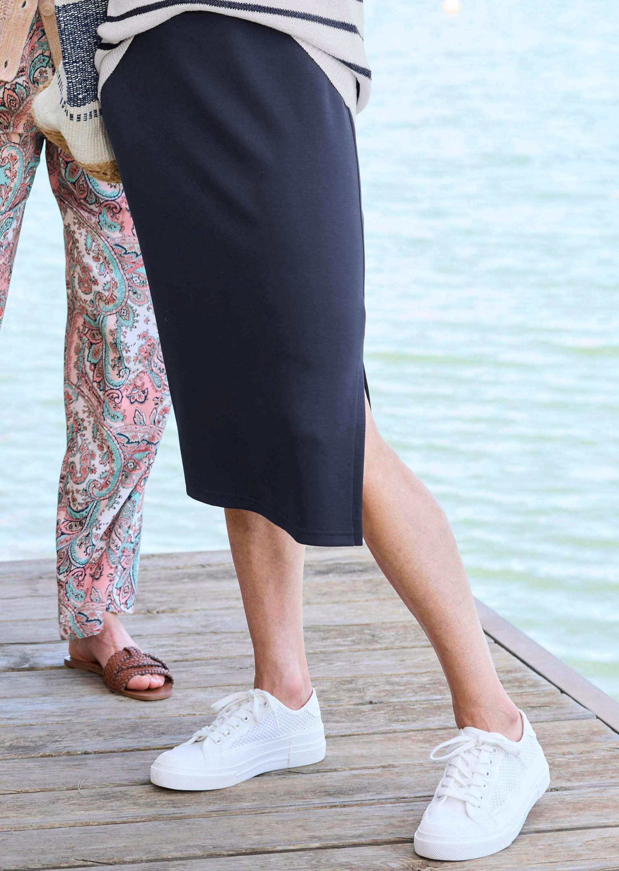 Thumbnail - GOLDNER Jerseyrock "Kurzgröße Midirock mit Schlupfbund" Schlitz in einer Seitennaht