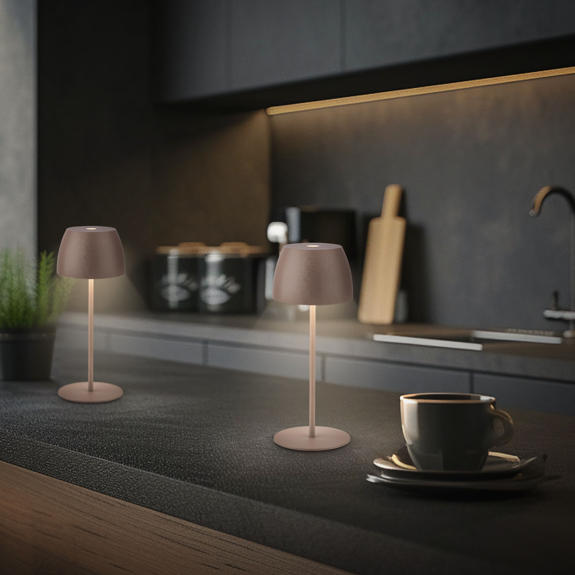 Briloner Leuchten LED Außen-Tischleuchte »SERINA MINI« LED-Modul 2 Stk. Warmweiß kabellos 20 x 8 cm Umbrasand 2,5W Wohnzimmer Schlafzimmer 2er-Set