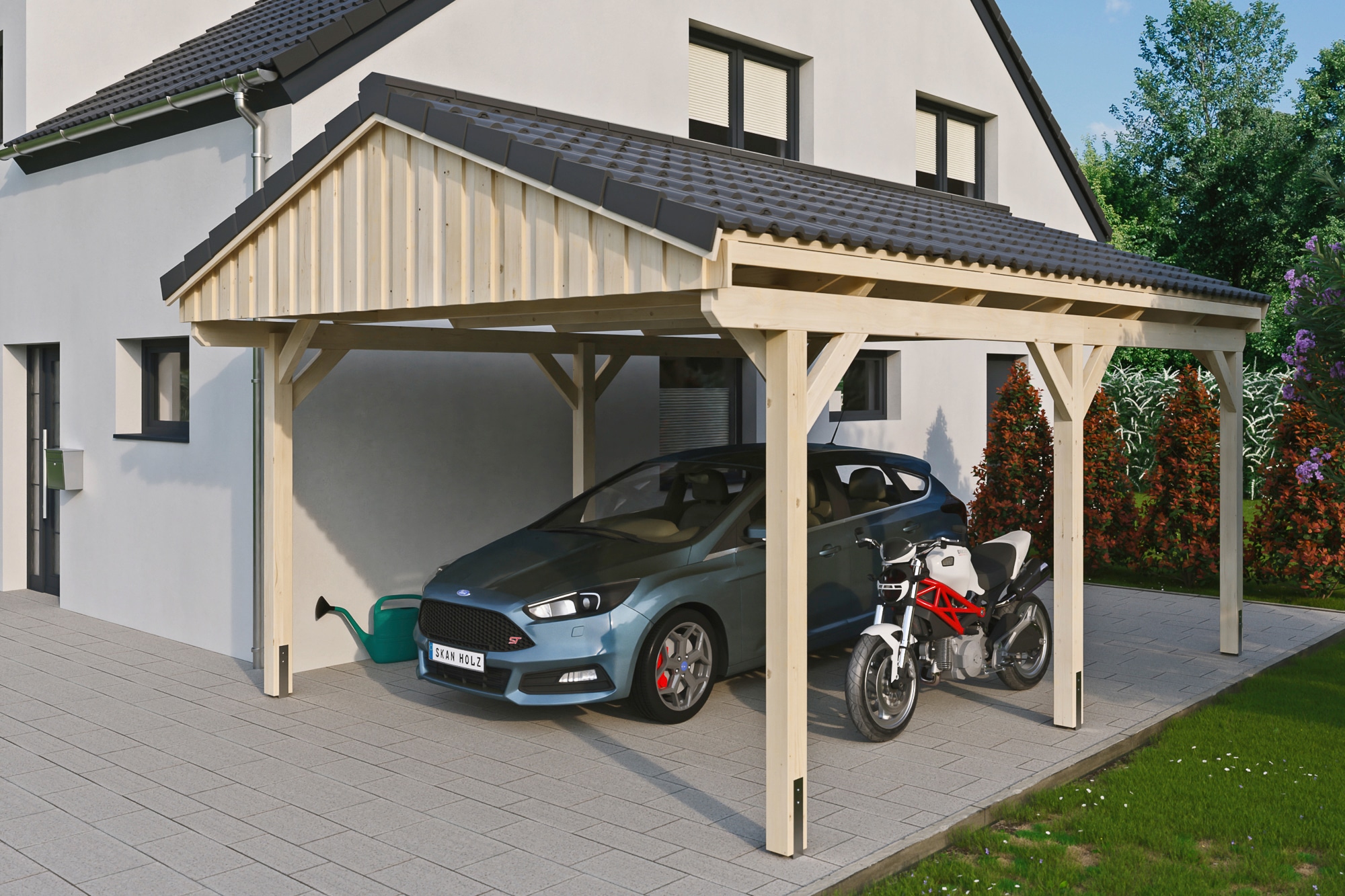 Skanholz Einzelcarport "Fichtelberg" Leimholz natur mit Dachlattung