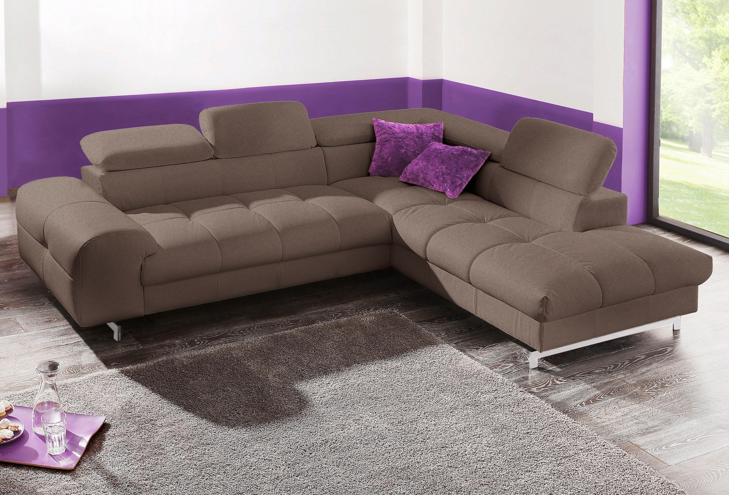COTTA Ecksofa "Chef bequem, tolle Verarbeitungsdetails, Breite 262cm, L-Form" mit Kopfteilverstellung, edle Metallkufen, optional Schlaffunktion