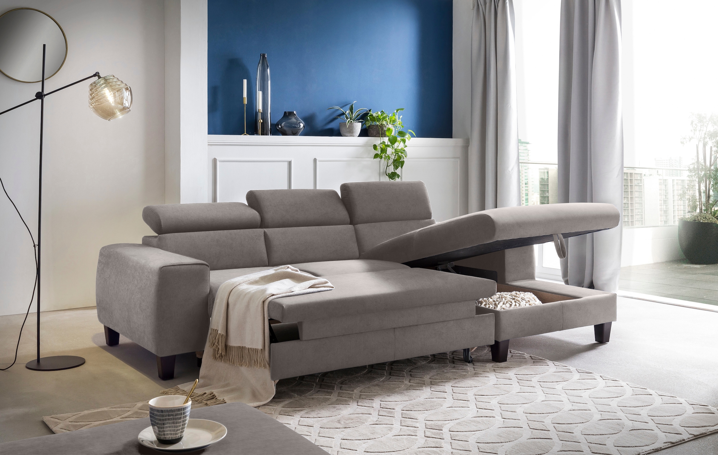 COTTA Ecksofa »Morven L-Form«, Inklusive Kopfteilverstellung, wahlweise mit Ladestation, Bettfunktion