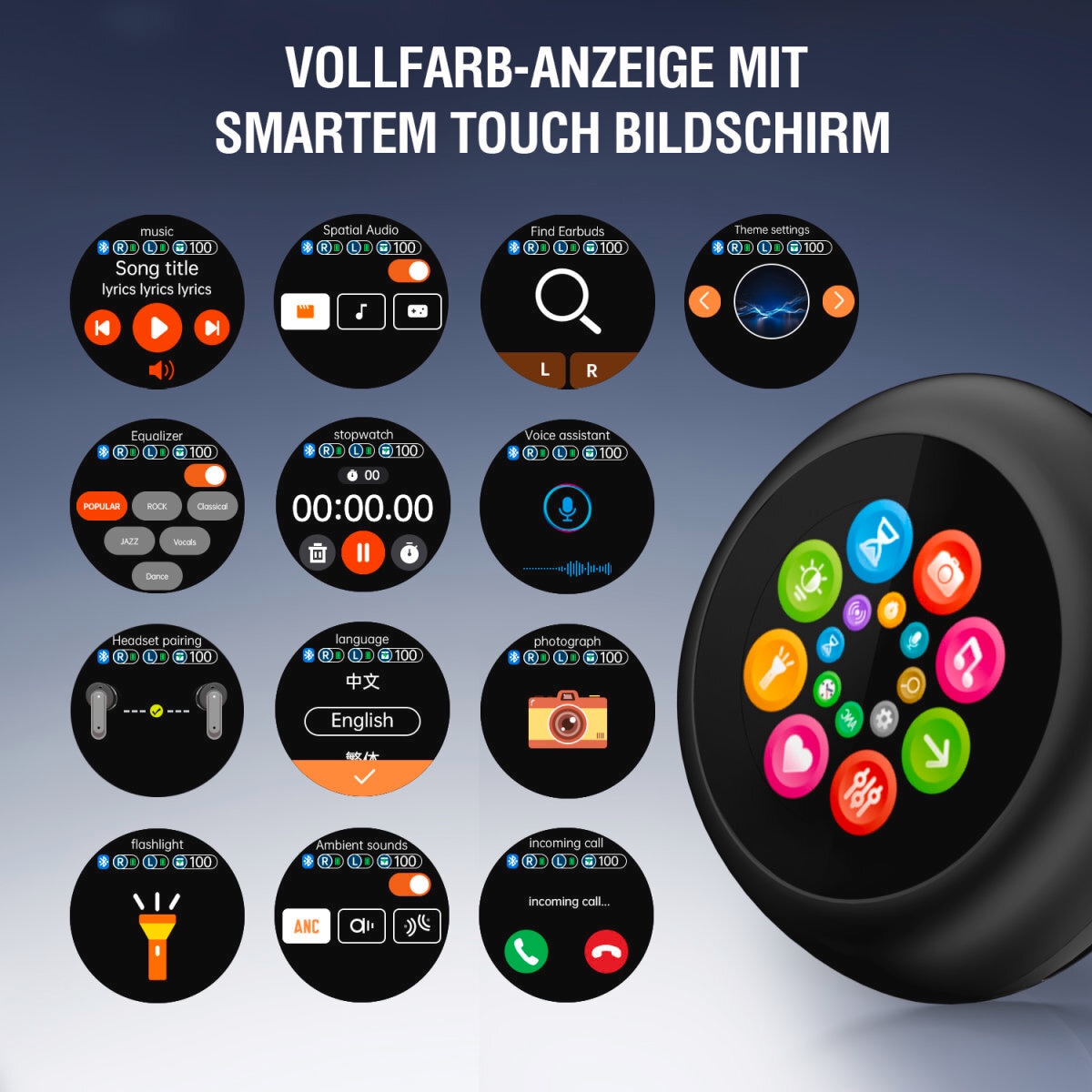 4smarts wireless In-Ear-Kopfhörer »TWS Bluetooth Kopfhörer SkyBuds Screen ANC«, Active Noise Cancelling (ANC)-Freisprechfunktion