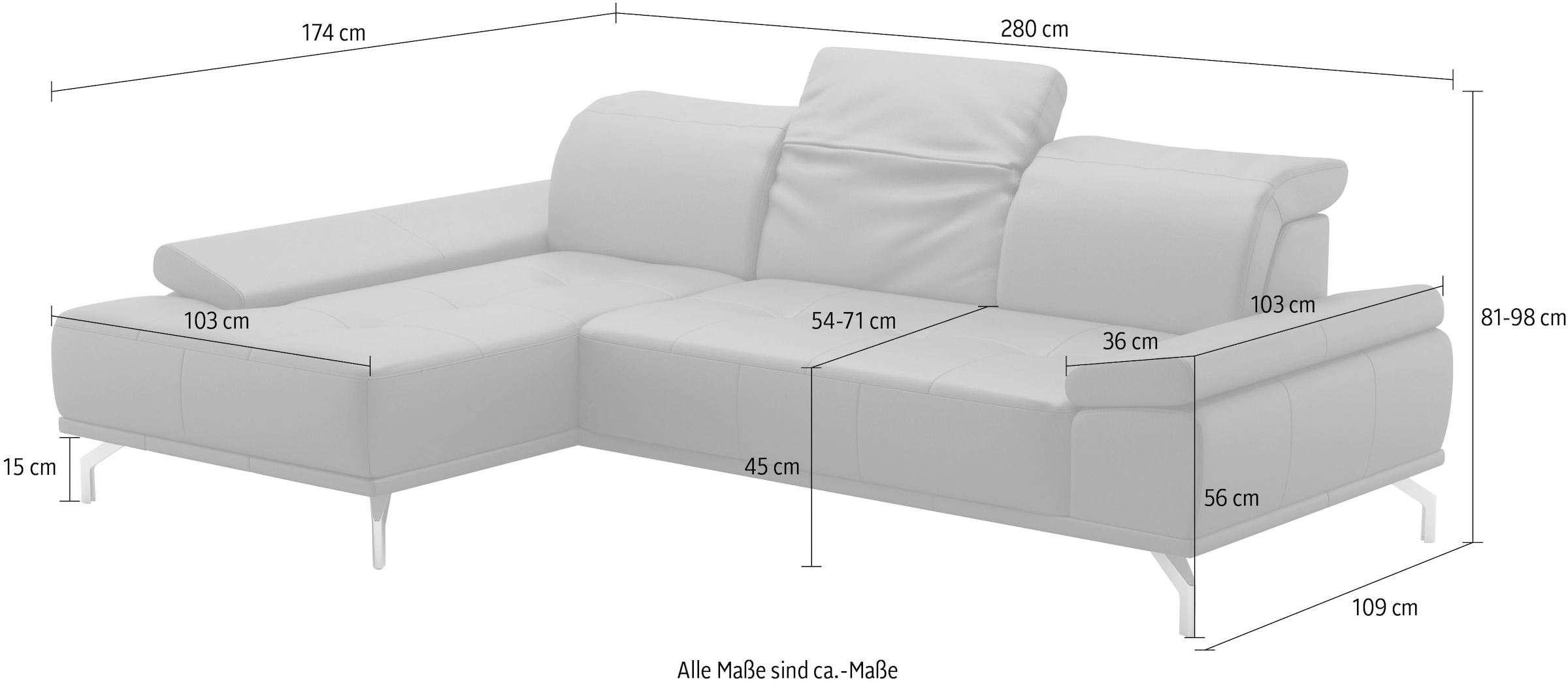 Places of Style Ecksofa »Caluna«, Inkl.Sitztiefenverstellung