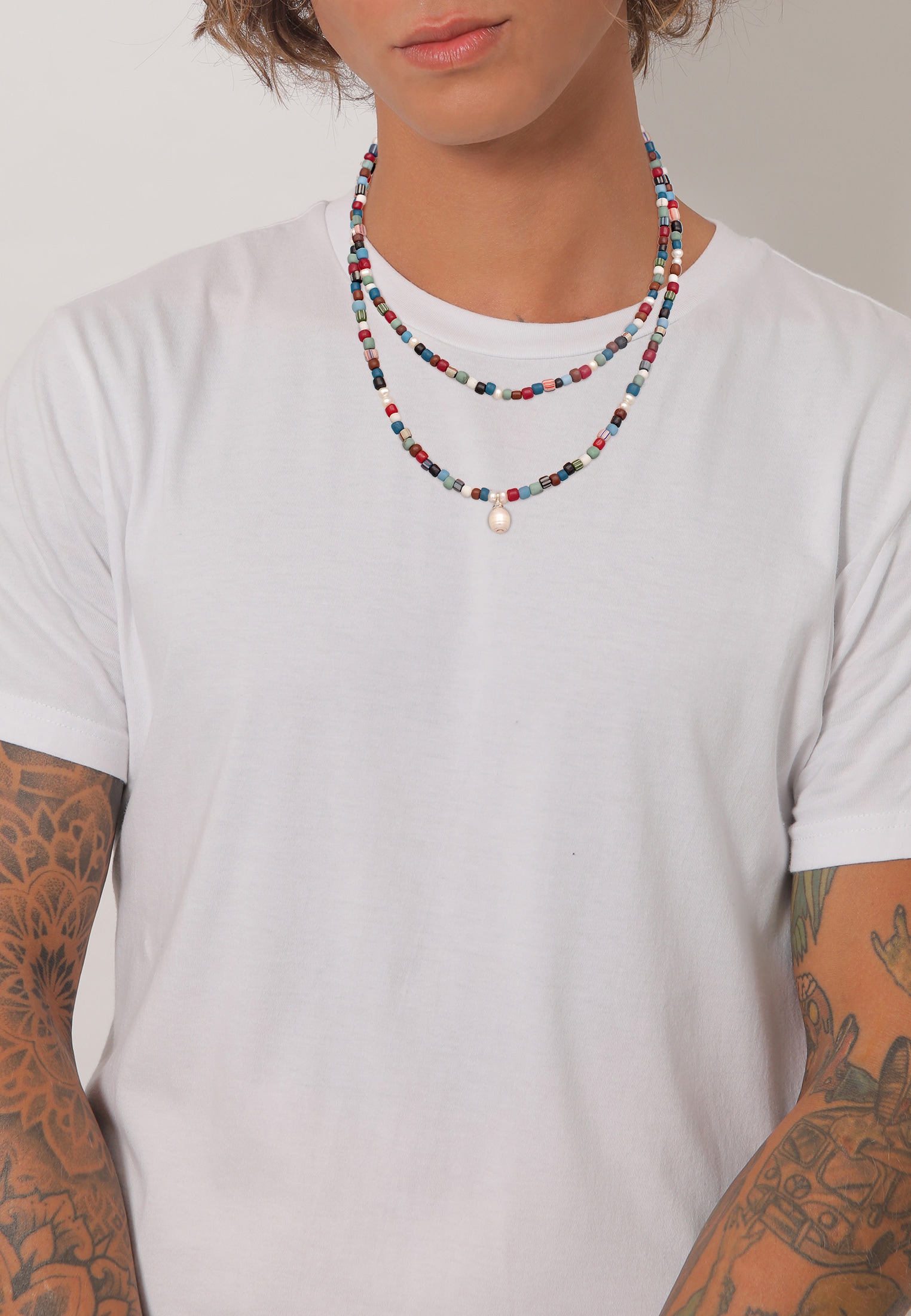 Kuzzoi Silberkette »Halskette Glas Beads Layer Bunt Süßwasserperlen 925 Silber«