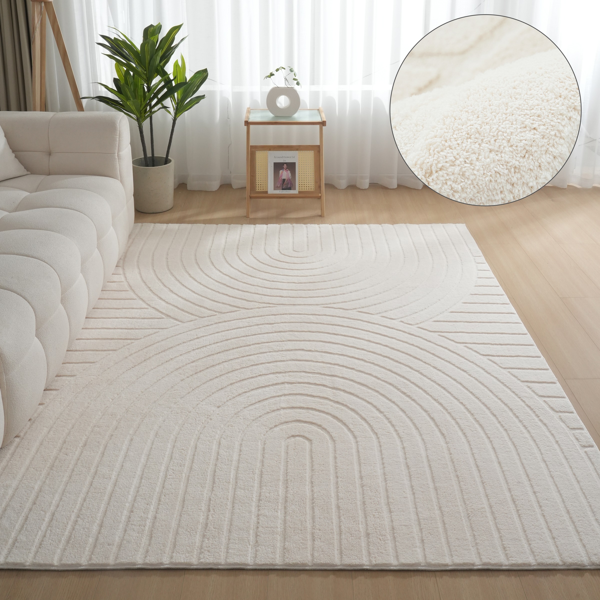 Teppich OTTO HOME "Cali Regenbogen, Hoch-Tief-Effekt" Gr. 6, beige (natur), B:180cm H:15mm L:280cm, Kunstfaser, Teppiche, Teppich, Uni-Farben, flauschig, waschbar, Wohnzimmer, Schlafzimmer
