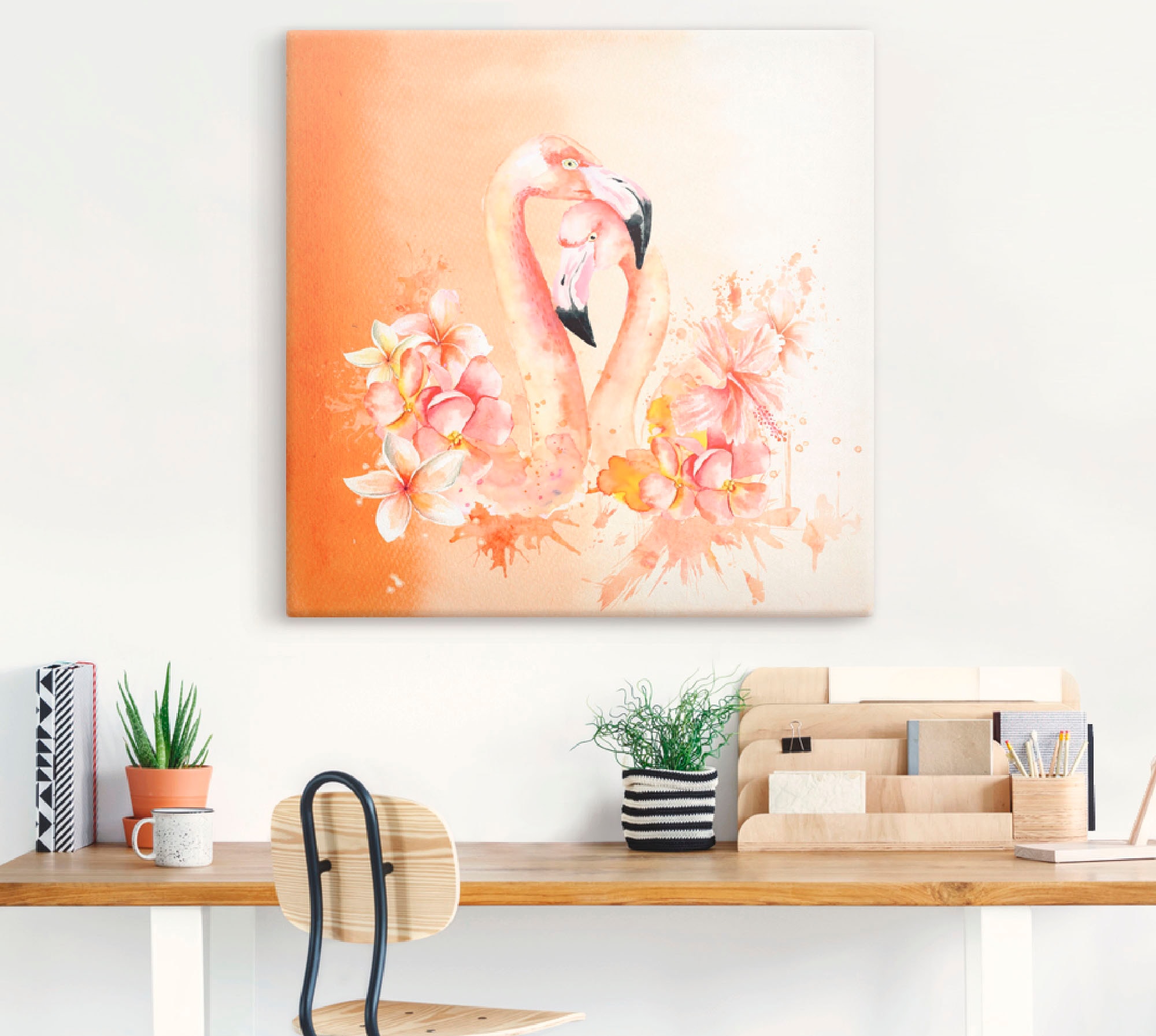 Artland Wandbild »Orange Flamingo in Love- Illustration«, Vögel, (1 St.), als Leinwandbild, Poster in verschied. Größen