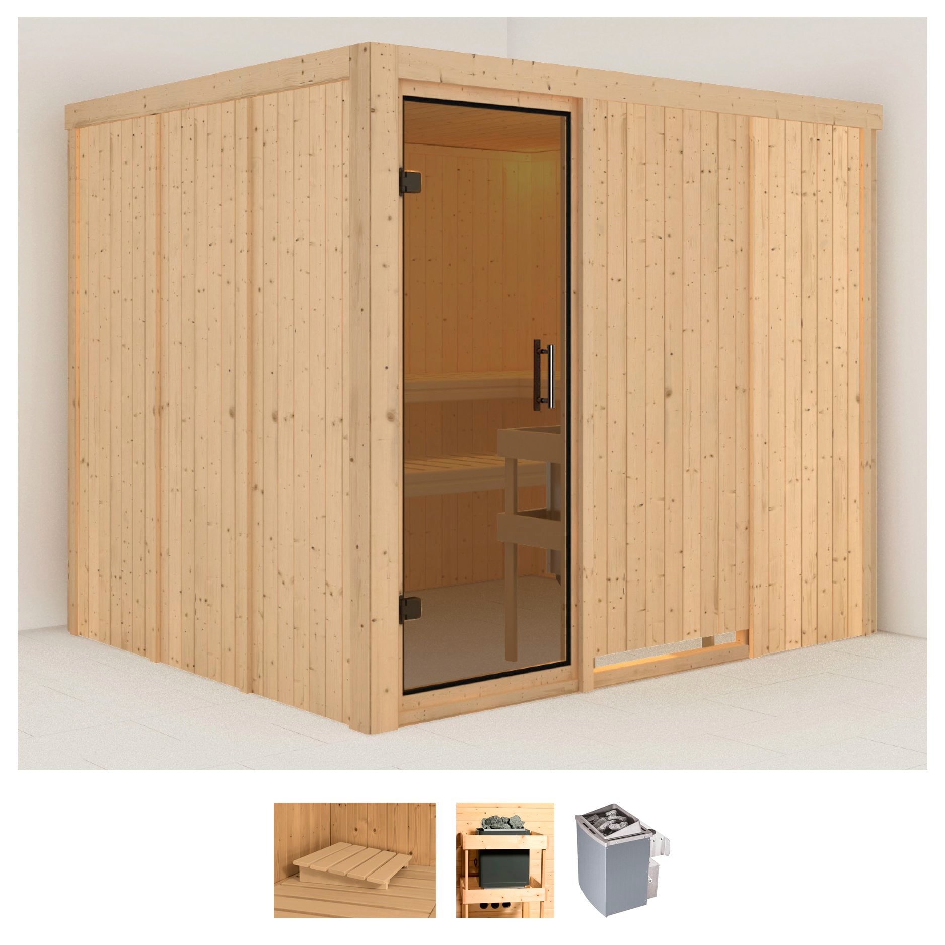 Karibu Sauna "Gitte" Set, Ofen 9 kW integr. Strg