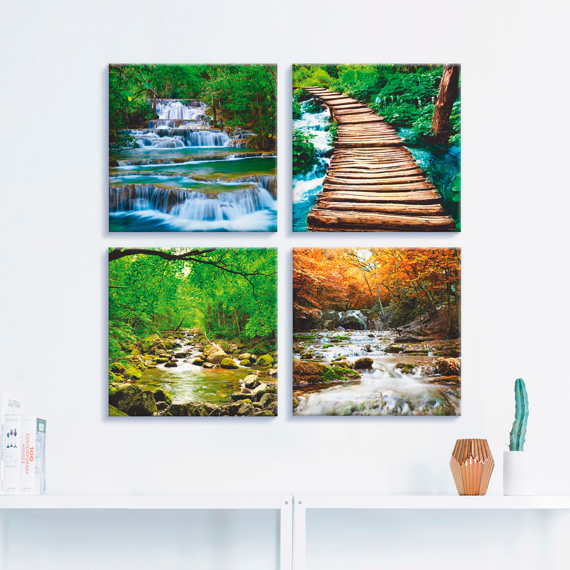 Artland Leinwandbild »Wasserfall Herbstwald Fluß Smolny«, Gewässer, (4 St.), 4er Set, verschiedene Größen