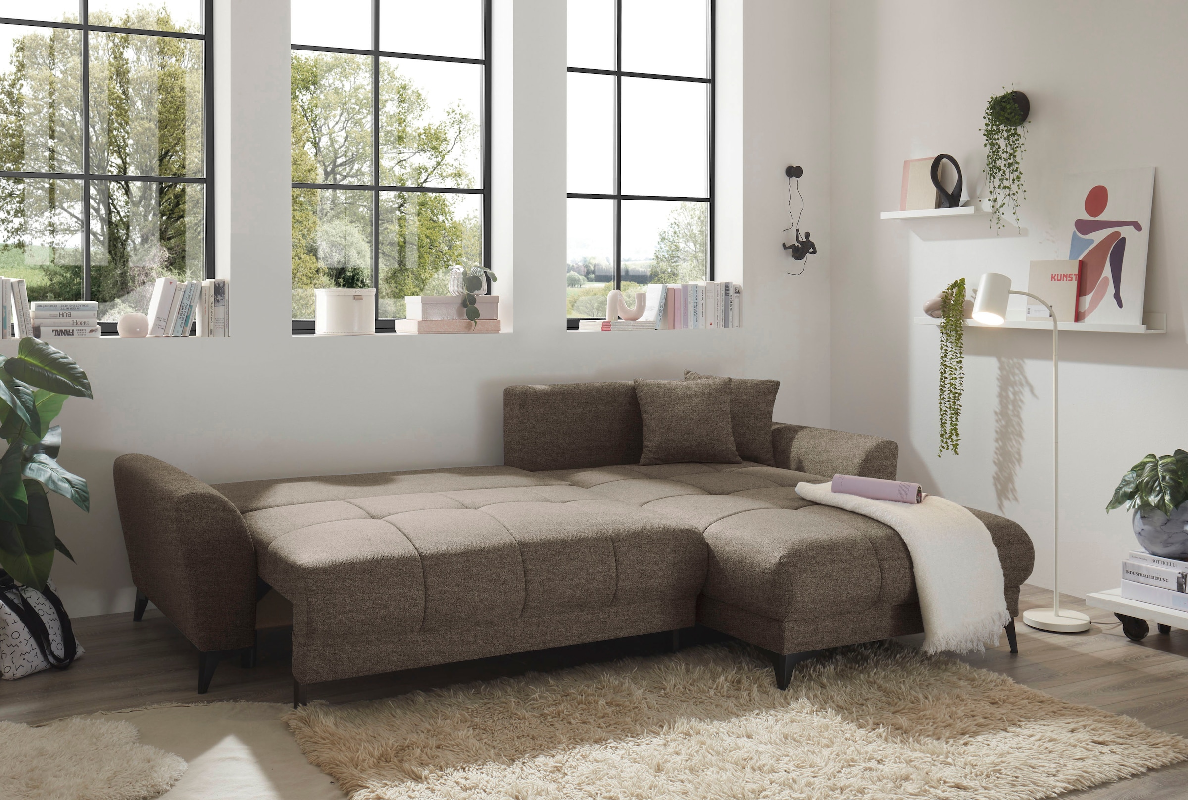 ED EXCITING DESIGN Ecksofa »Bern L-Form«, mit Bettfunktion, Bettkasten & 3 Zierkissen