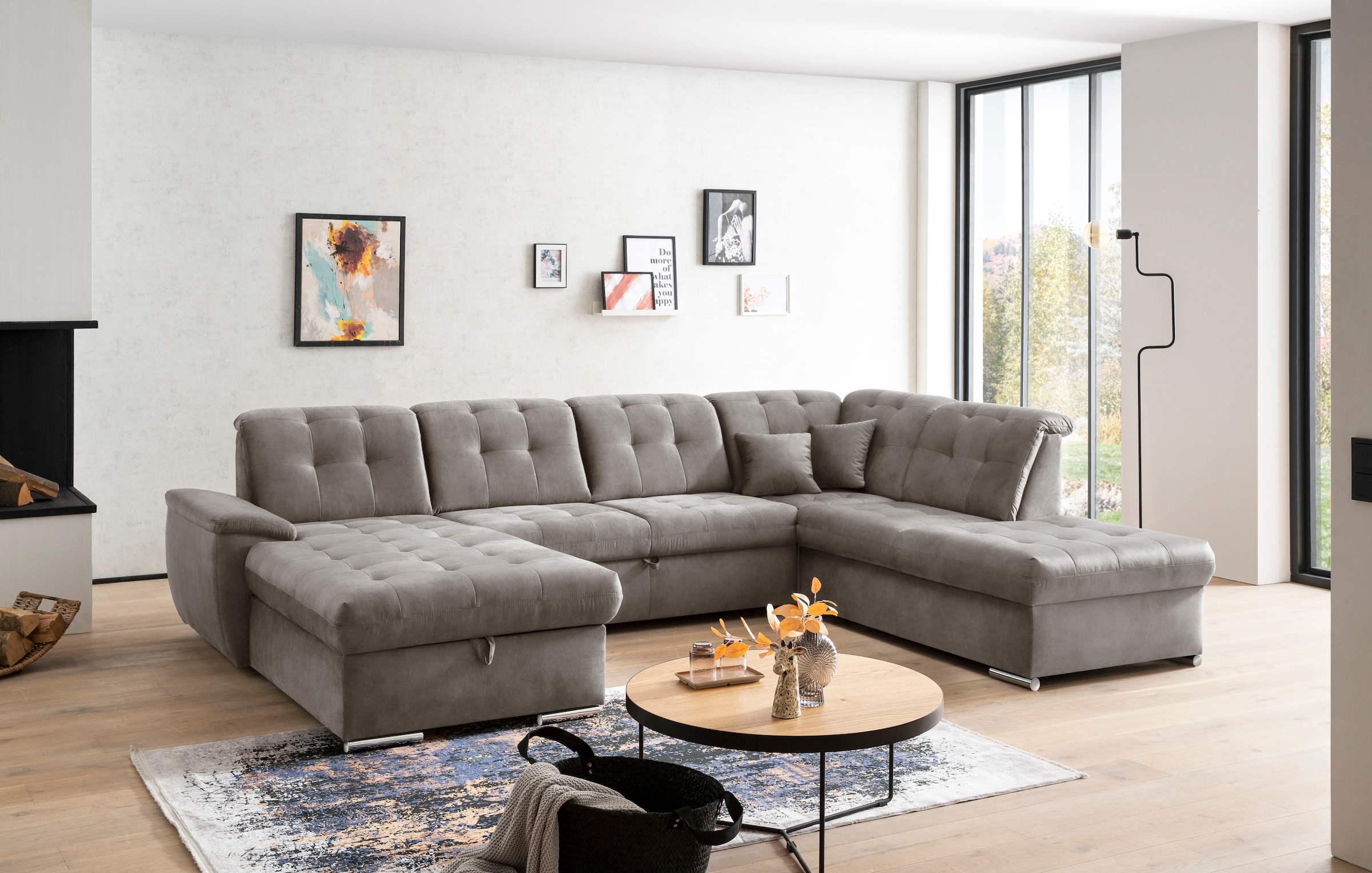 exxpo - sofa fashion Wohnlandschaft »Durango, aufwendige Sitz- und Rückenverarbeitung, bequem, U-Form«, inkl. Kopfteilverstellung, wahlweise mit Bettfunktion und Bettkasten