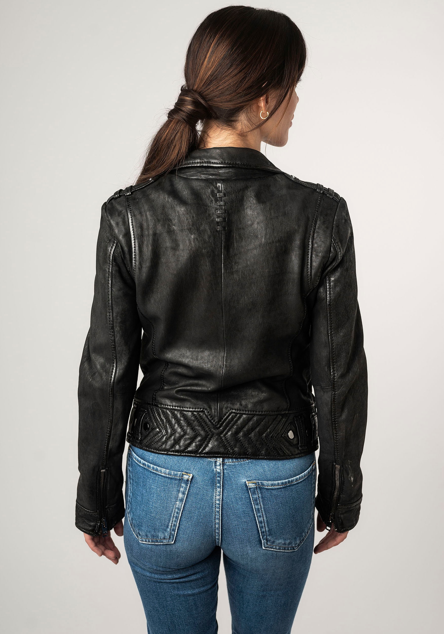 Mauritius Lederjacke »2Wtashi«, mit Schulterklappen, mit Nieten, mit Zipper-Taschen