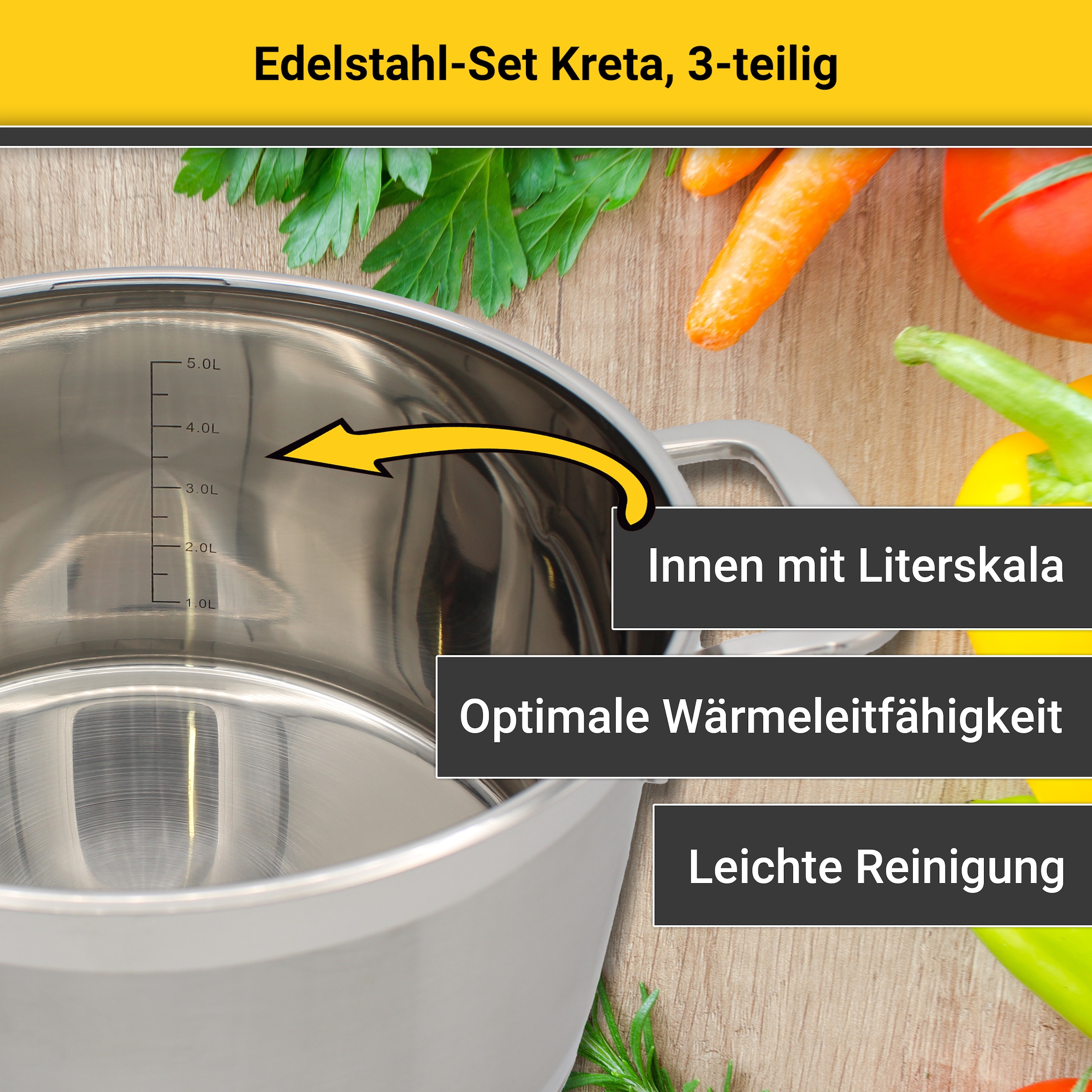 Krüger Topf-Set »Kreta«, Edelstahl 18/10, (Set, 6 tlg.), für Induktions-Kochfelder geeignet