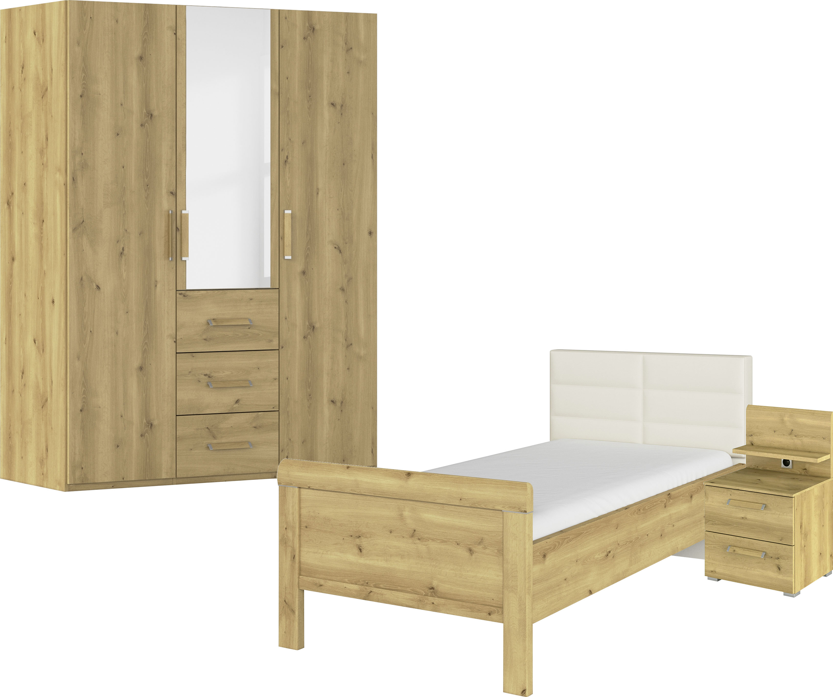 rauch "Komplettschlafzimmer Schlafzimmer EVELYN" Set, inkl. SOFT-CLOSE-FUNKTION, 3 Stk. tlg. Schrank und Bett in 2 Breiten, Nachttisch mit Paneel MADE IN GERMANY