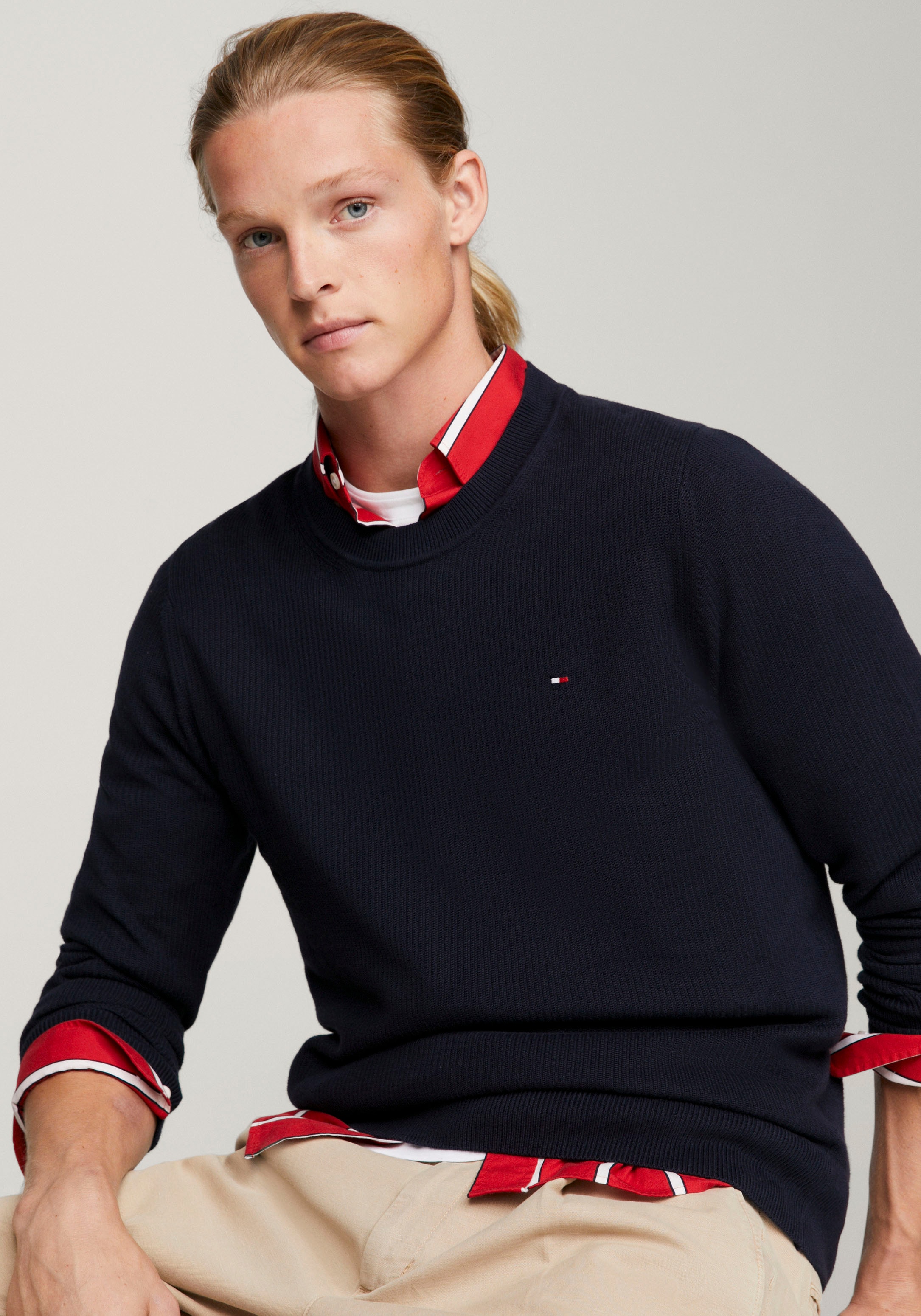 Tommy Hilfiger Longpullover »CHAIN RIDGE STRUCTURE C NECK«, mit Rundhalsausschnitt