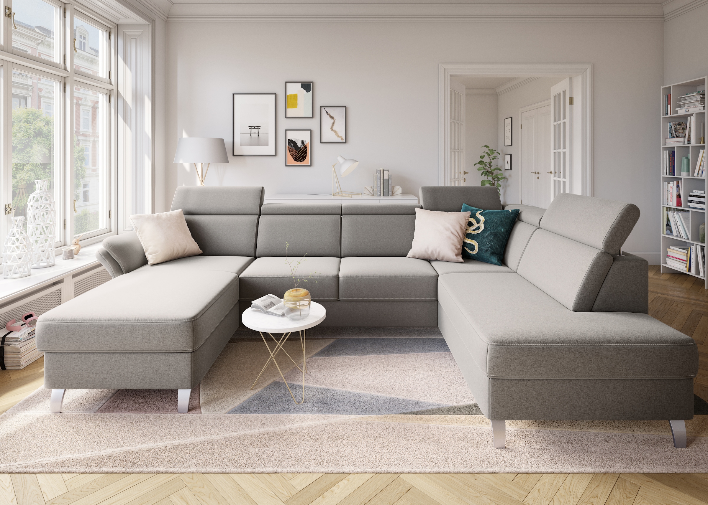 sit&more Wohnlandschaft »Vincenzo U-Form«, inklusive Kopfteilverstellung, wahlweise mit Bettfunktion, Bettkasten