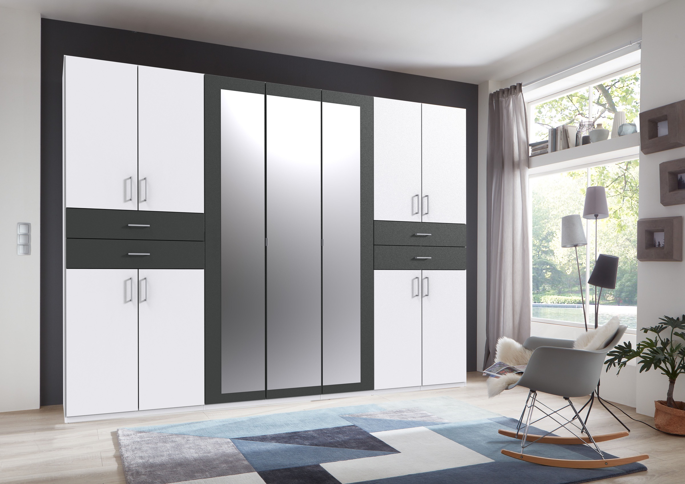 Wimex Kleiderschrank "Taiga Kleiderschrank mit Spiegel" mit Schubladen auf bequemer Höhe, Garderobe Schlafzimmerschrank