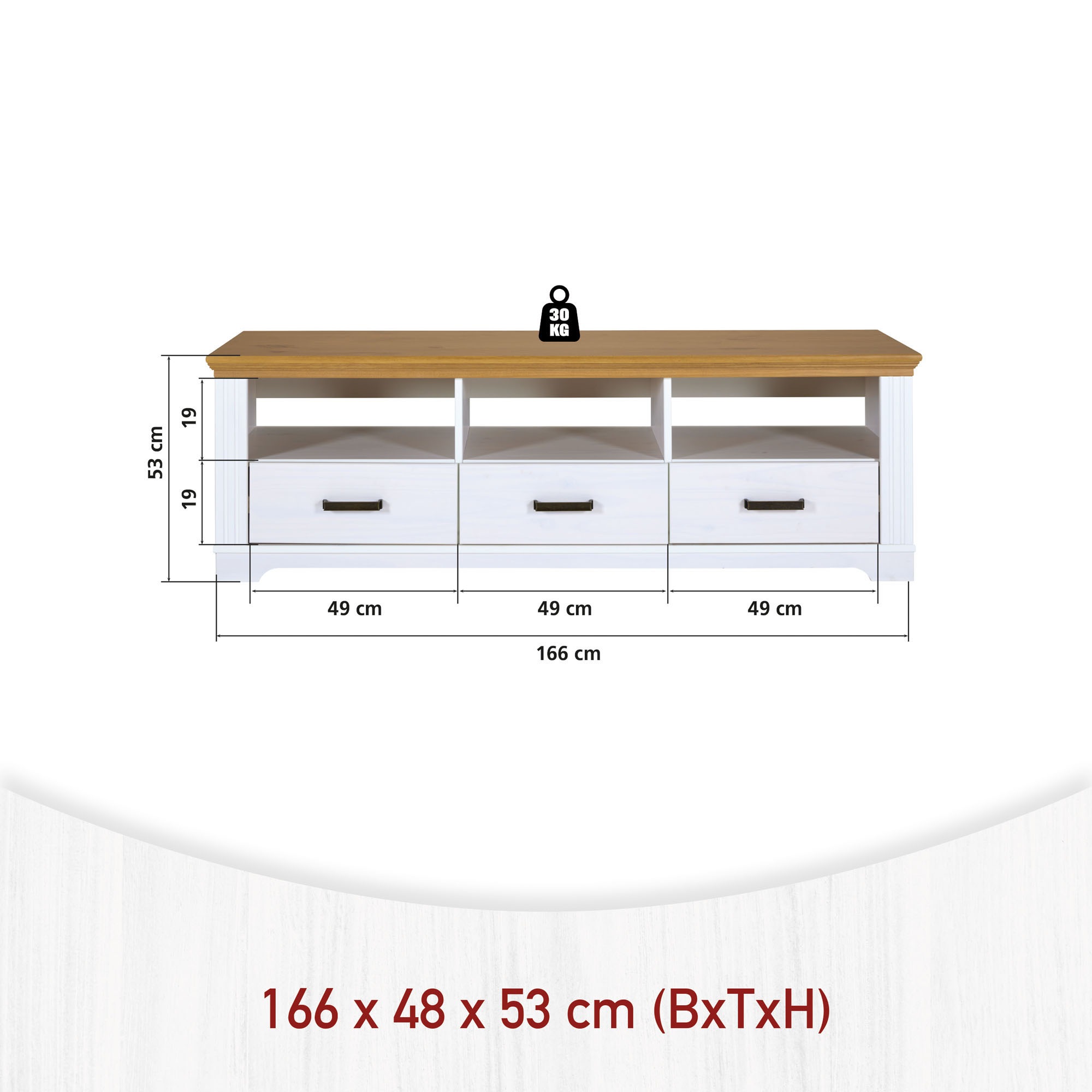 Inter Link TV-Schrank »TV Möbel Maluno« 1 Stk. tlg. Kiefer Massiv, Soft-Close, Stauraum, BxTxH: ca. 166,4 x 48 x 53,2 cm