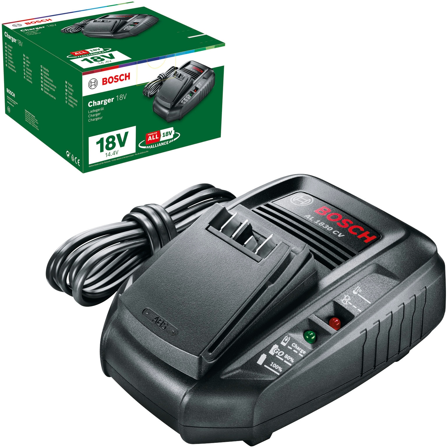 Bosch Home & Garden Batterie-Ladegerät ""AL1830 CV"", Laden aller POWER FOR ALL-Akkus mit 14,4 V oder 18 V