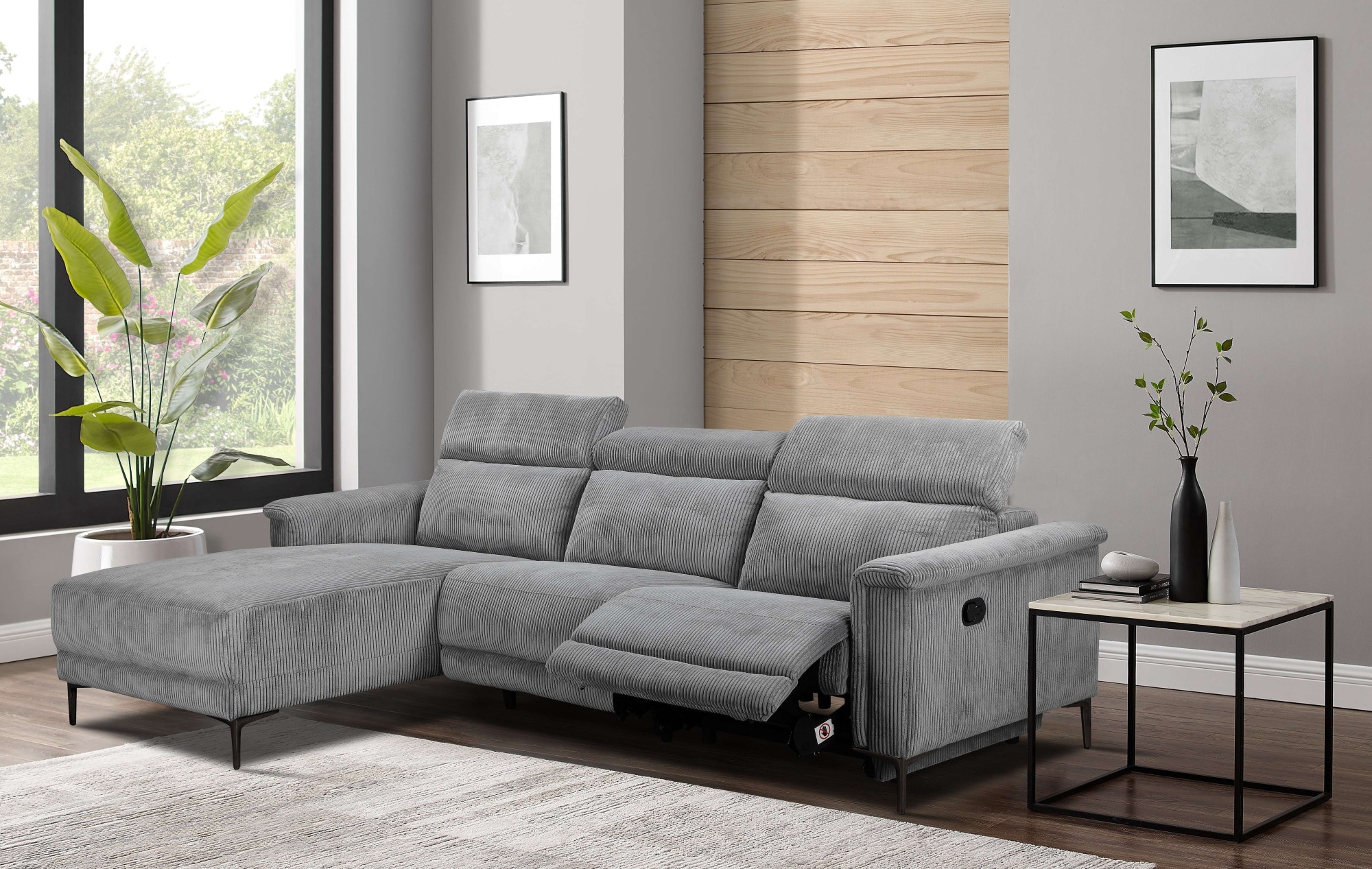 OTTO home Ecksofa "LUND Cord, L-Form, 261 cm, man. o. elektr. Relaxfunktion (mit USB-A)" mit USB A-Anschluss bei elektrischer Variante und Kopfteilverstellung