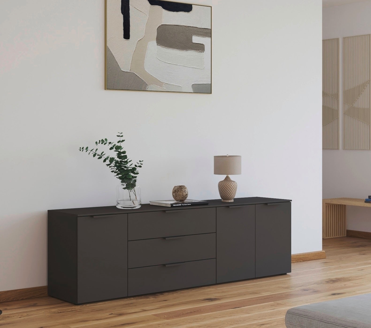 rauch Schubkastenkommode "Kommode Türkommode Sideboard Kombikommode FLIPP" Breite 200 cm mit 2 Einlegeböden, 3-türig mit 3 Schubladen und Soft-Close-Funktion