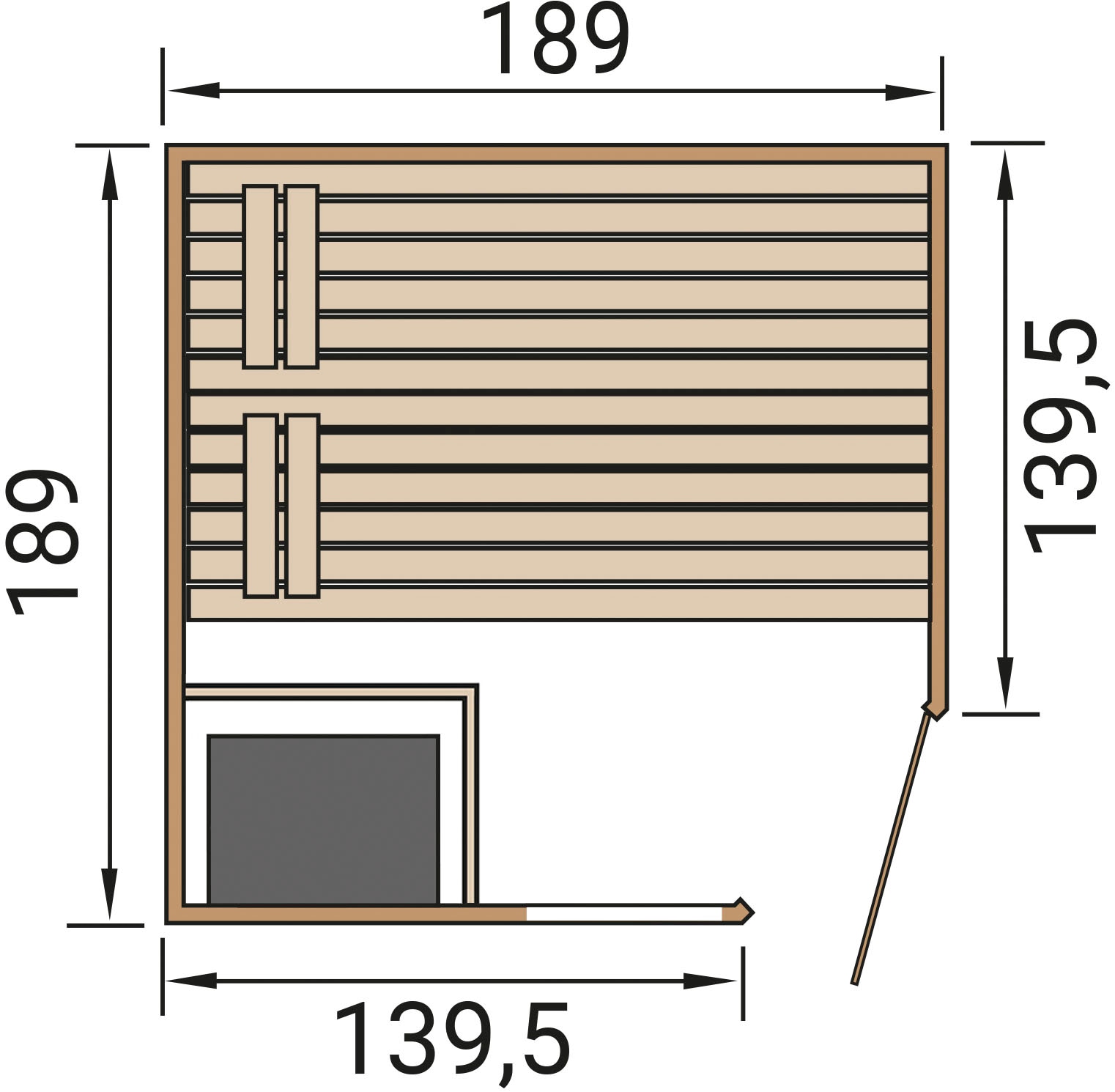 weka Sauna »Massivholzsauna VALIDA Eck 2«, Blockbohlen, Fensterelement, moderne Ganzglastür