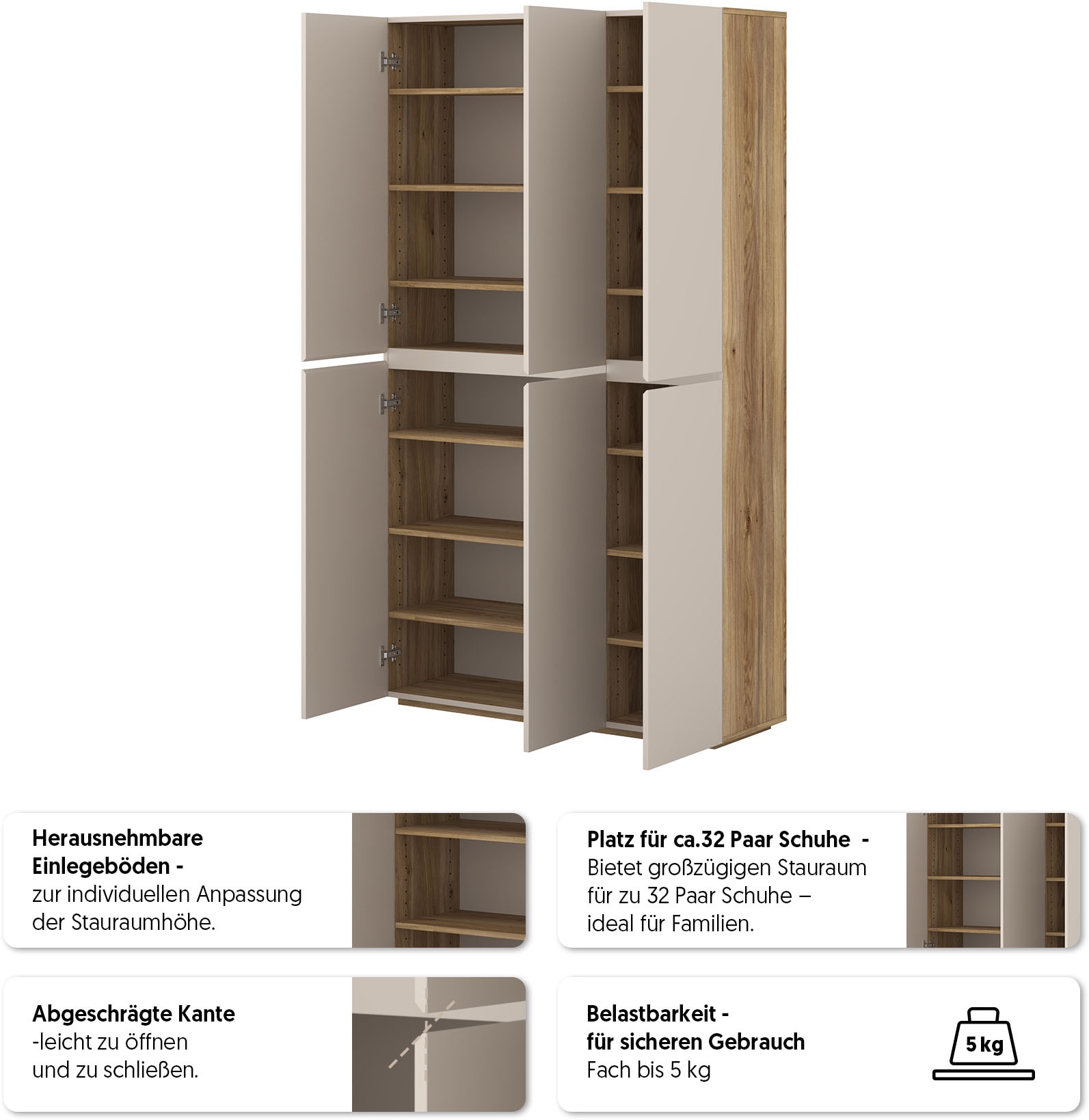 INOSIGN Schuhschrank »Criss moderner Griffloser Stauschrank, Allzweckschrank, Schuhkommode« Mehrzweckschrank,Breite 105 cm, inclusive 12 verstellbare Einlegeböden