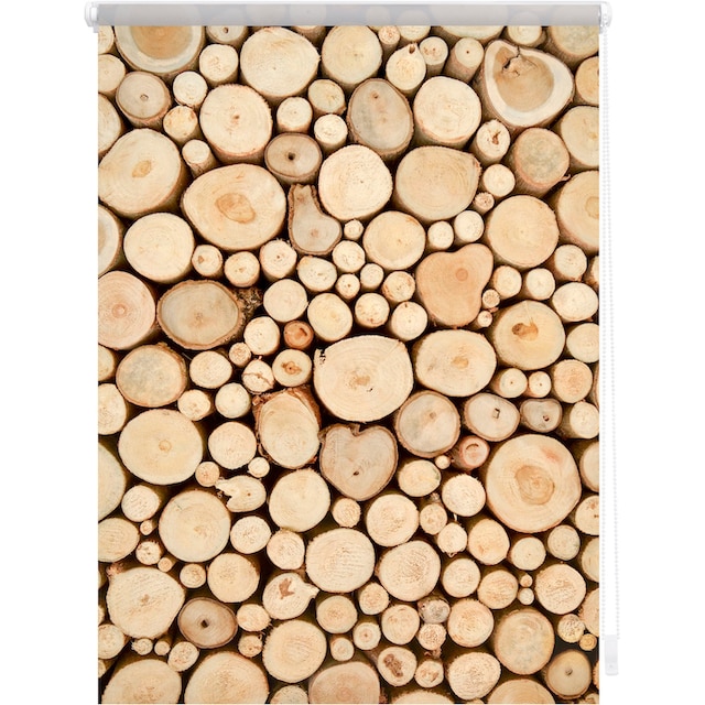 LICHTBLICK ORIGINAL Seitenzugrollo »Klemmfix Motiv Holzstapel«, Lichtschutz,  ohne Bohren, freihängend, bedruckt | BAUR