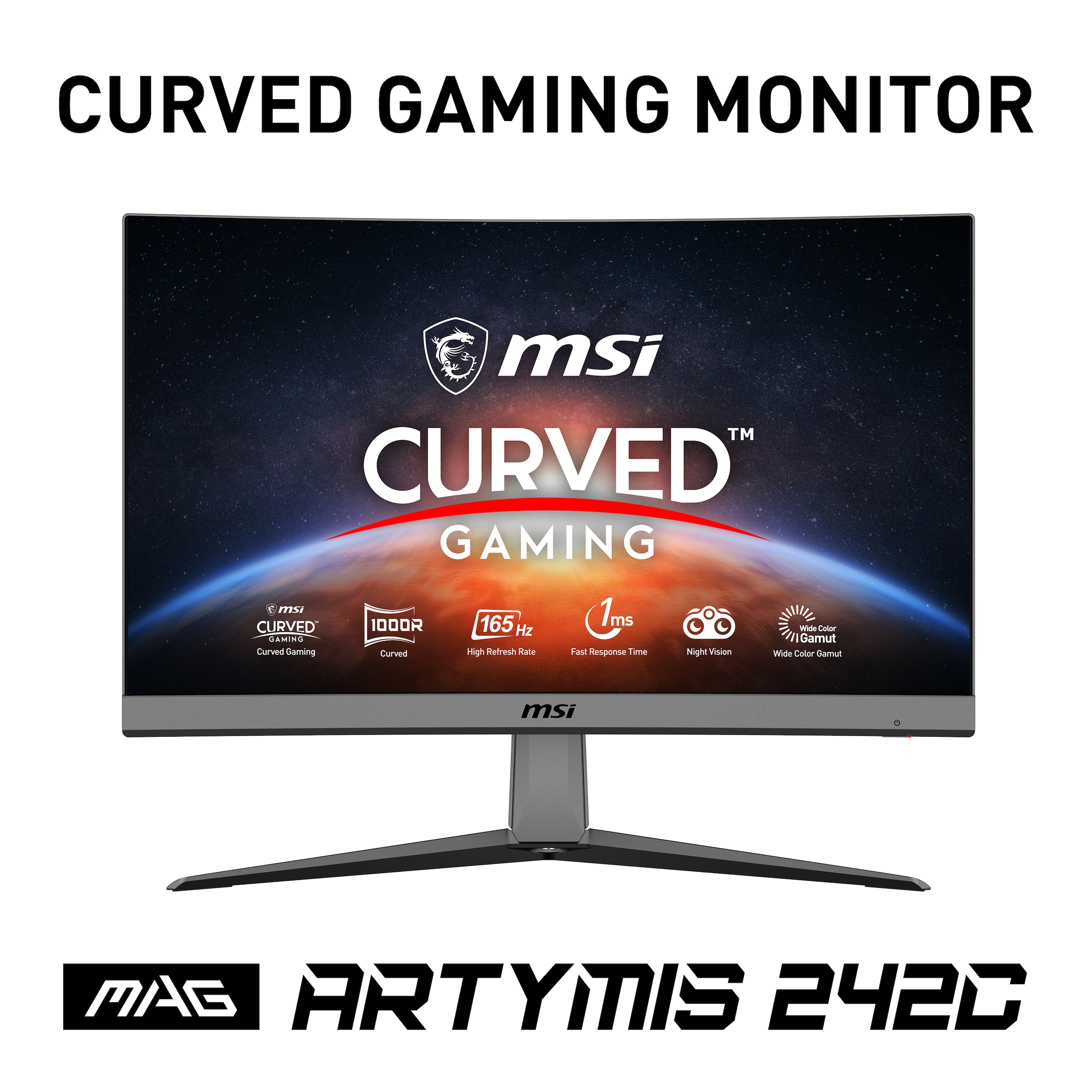 MSI Curved-Gaming-LED-Monitor »MAG ARTYMIS 242C«, 60 cm/23,6 Zoll, 1920 x 1080 px, Retina, 1 ms Reaktionszeit, 165 Hz, rahmenloses Design