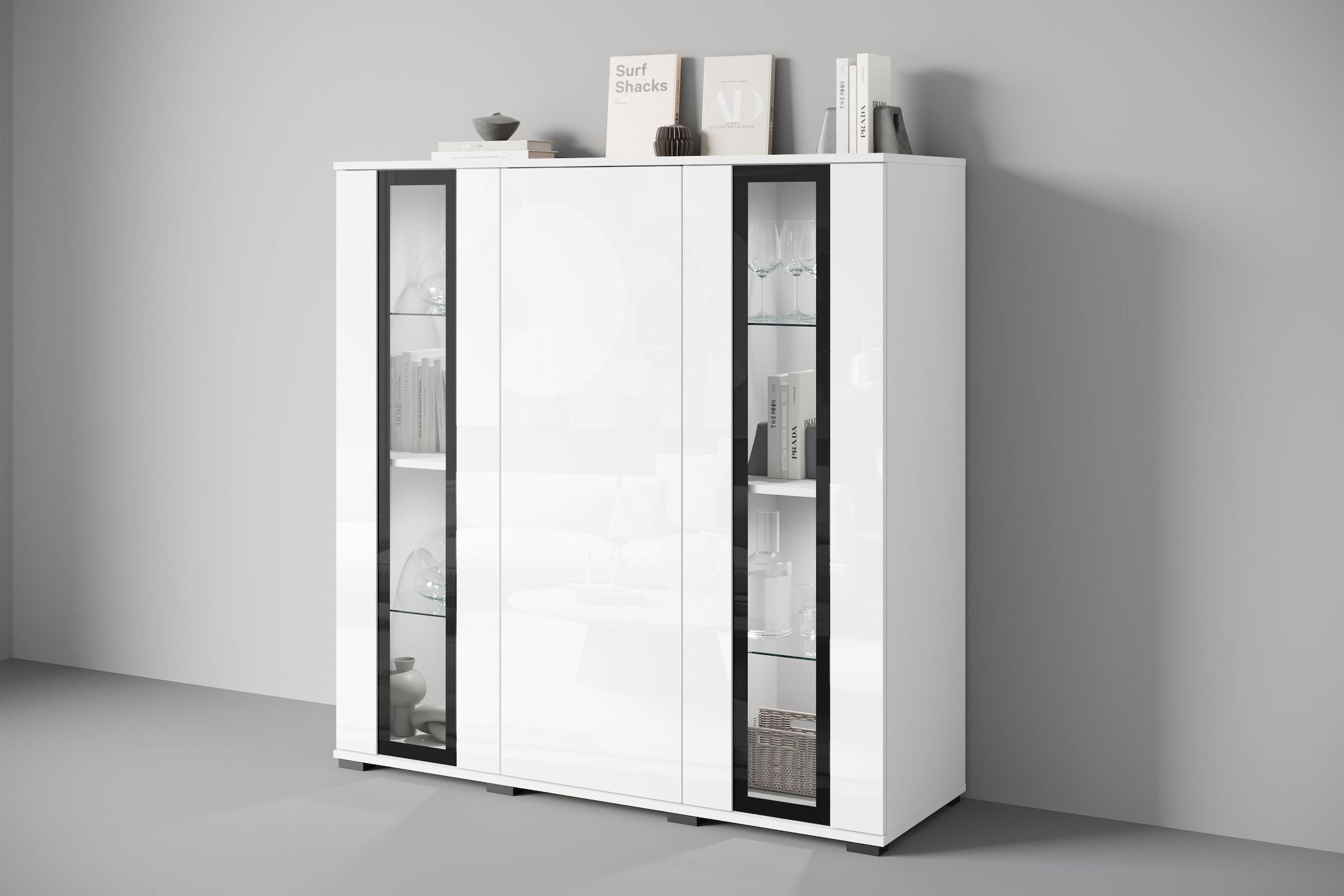 INOSIGN Highboard "Caro, modernes Design mit Glaseinsätzen, Breite 120 cm", günstig online kaufen