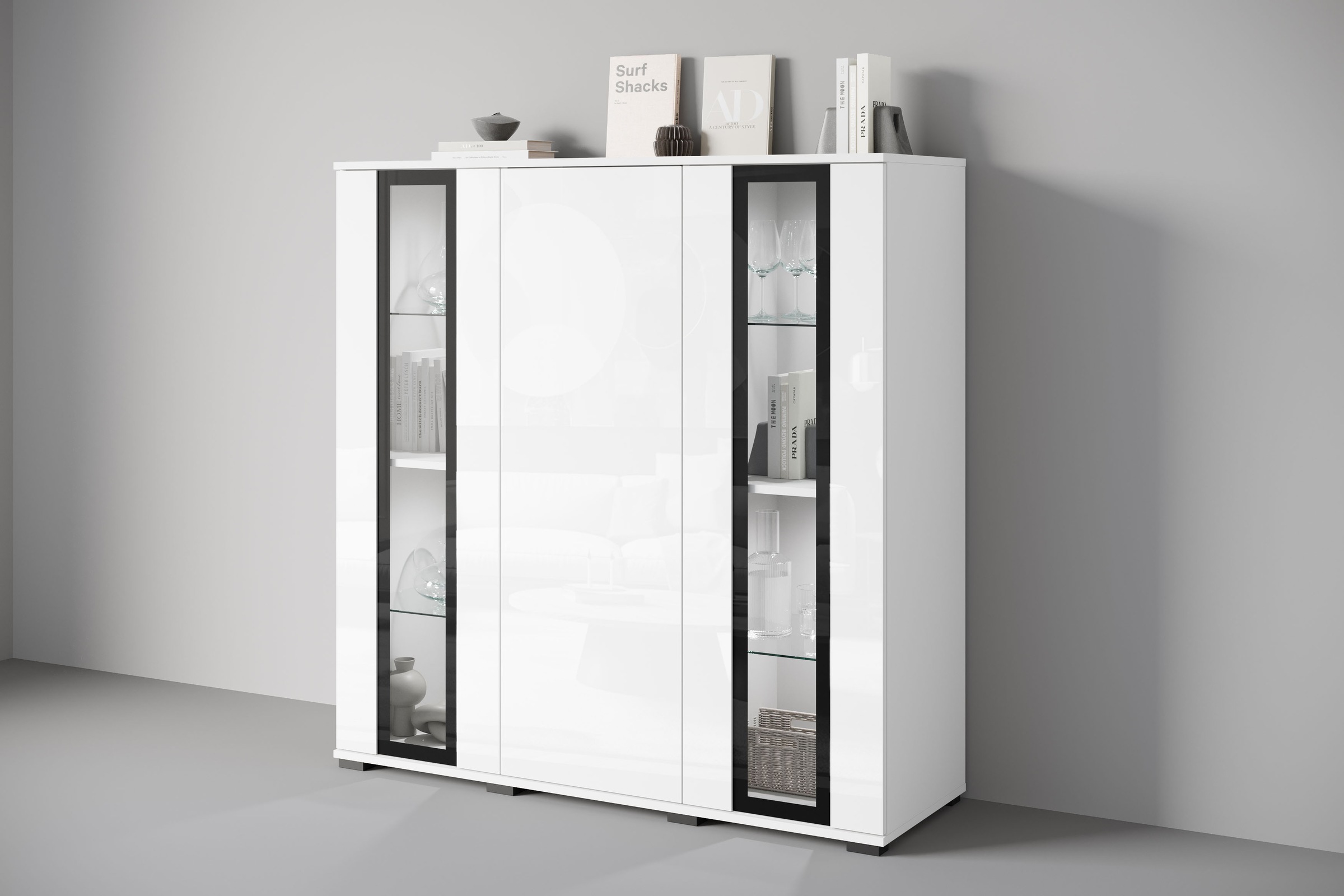 INOSIGN Highboard "Caro, modernes Design mit Glaseinsätzen, Breite 120 cm" günstig online kaufen
