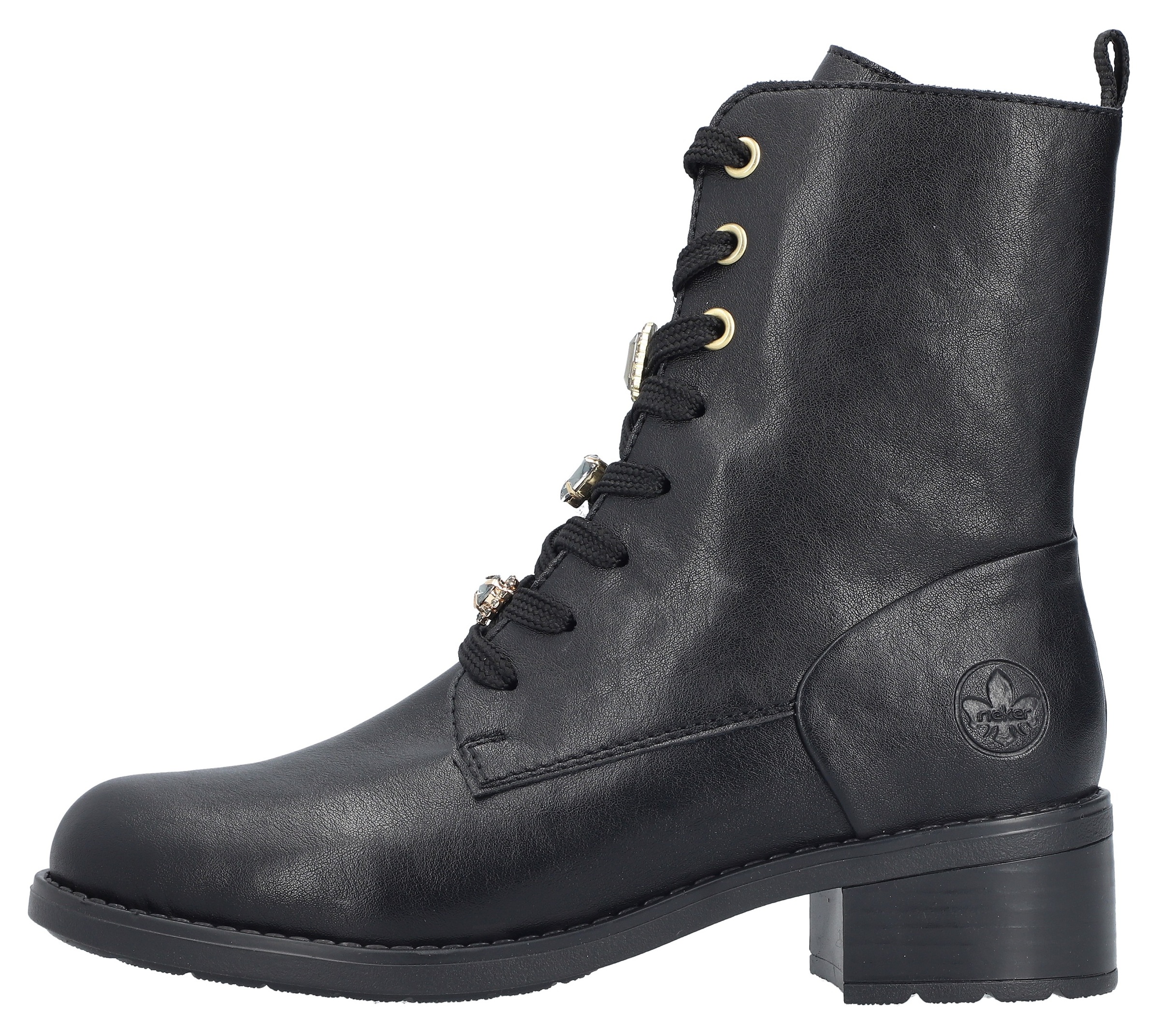 Winterstiefelette RIEKER, Damen, Gr. 39, schwarz, Lederimitat, unifarben, Schuhe Winterstiefelette, Schnürstiefelette, Boots, Blockabsatz, mit Schmuckelementen 3