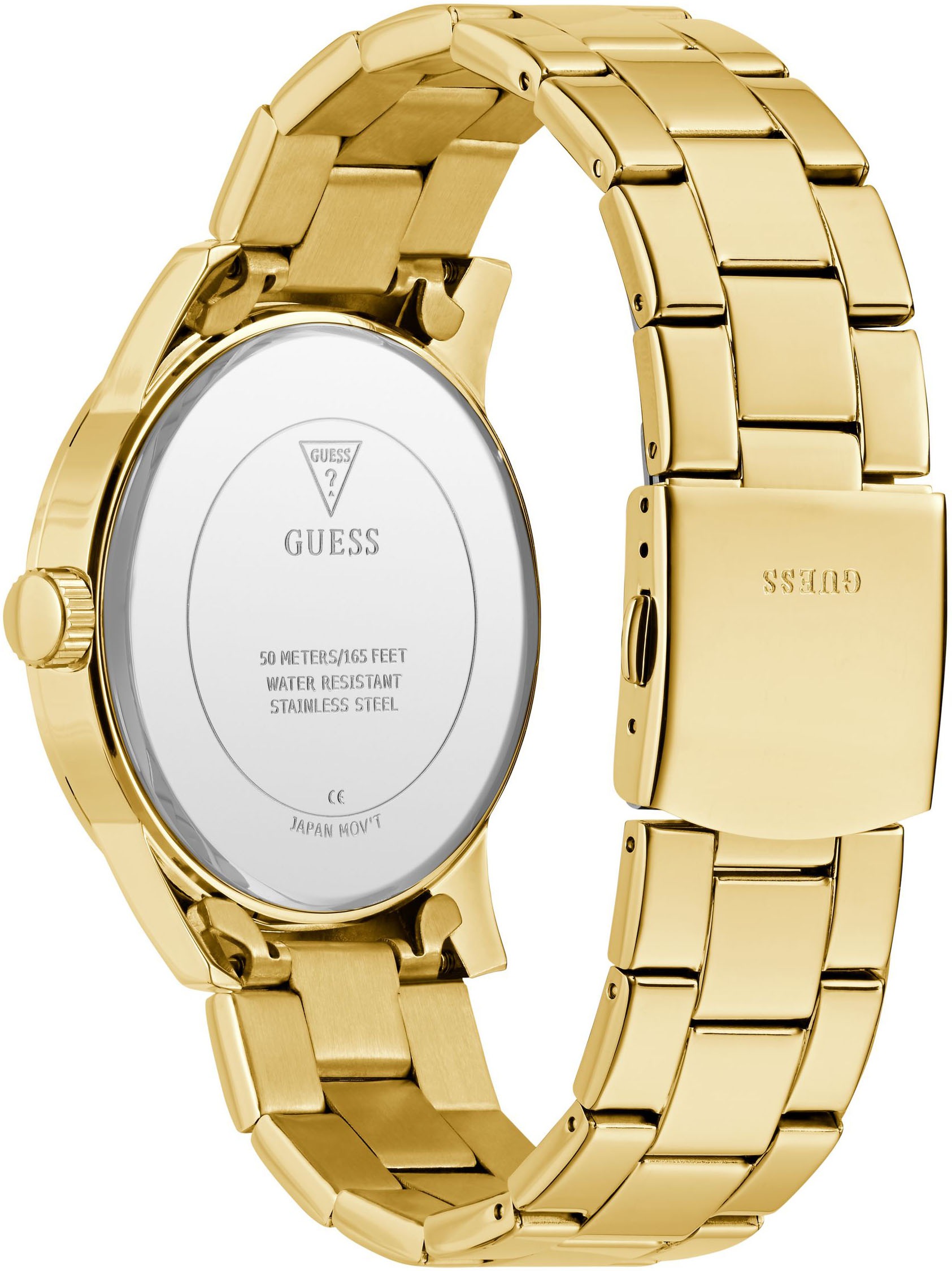 Guess Quarzuhr »BADGE«, Armbanduhr, Herrenuhr, Edelstahlarmband