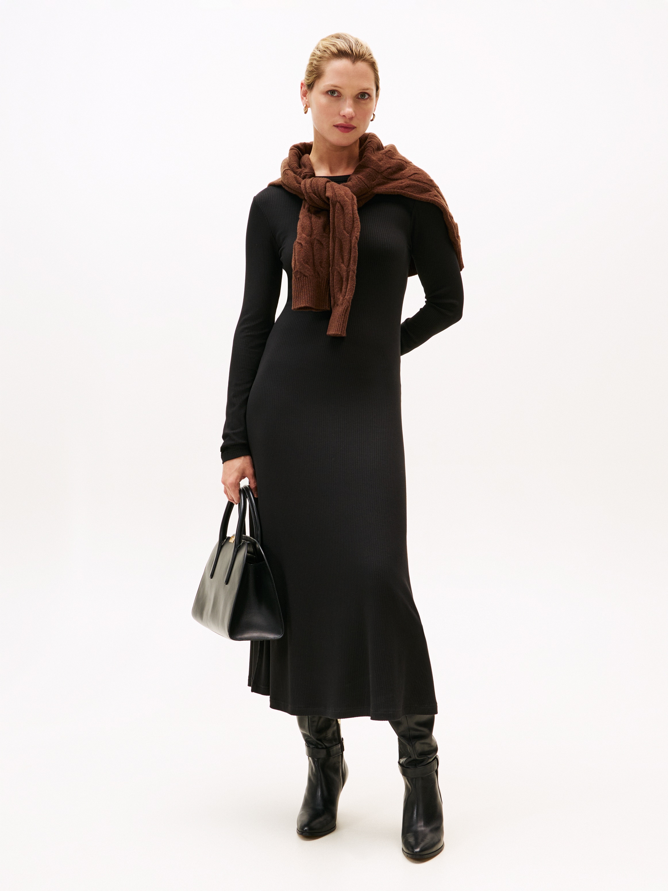 Tommy Hilfiger A-Linien-Kleid "5X2 RIB FLARE MIDI DRESS LS", in gerippter S günstig online kaufen