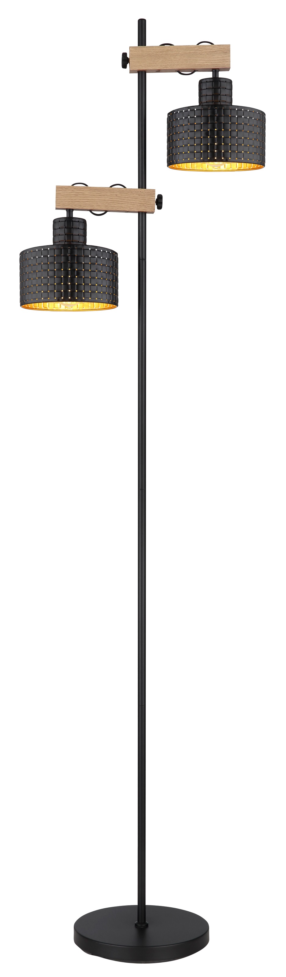 GLOBO LIGHTING Stehlampe "RIELLY", 1 Stk.schwarz, Wohnzimmer, Leuchten, Stehleuchte/Holz/Metall/goldfarben/höhenverstellbar