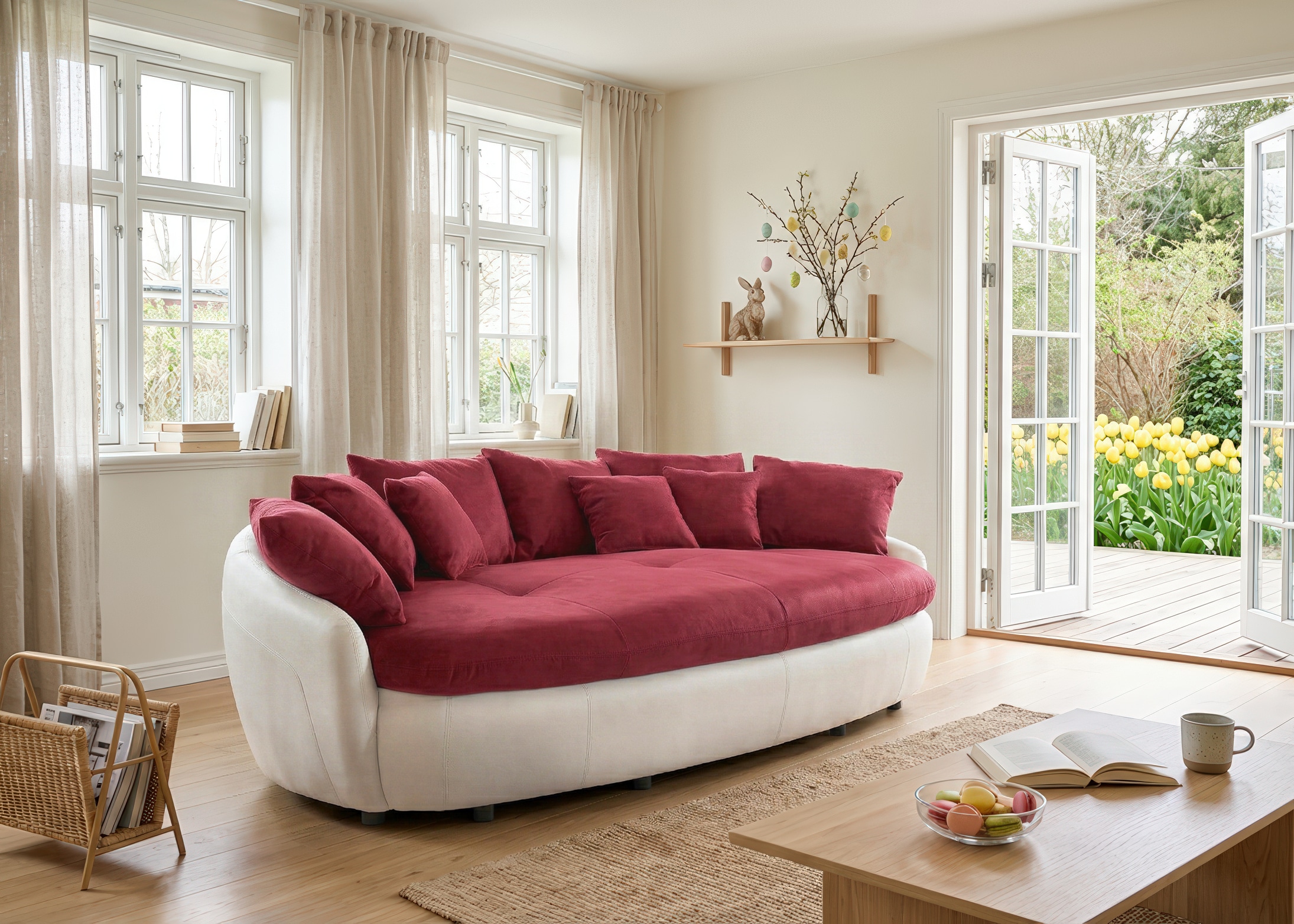 COTTA Big-Sofa "Aruba, B. 238cm, bequemer Sitzkomfort durch Wellenfedern, Mattenoptik" gemütliches Megasofa in XXL in organischer Form mit vielen Kissen
