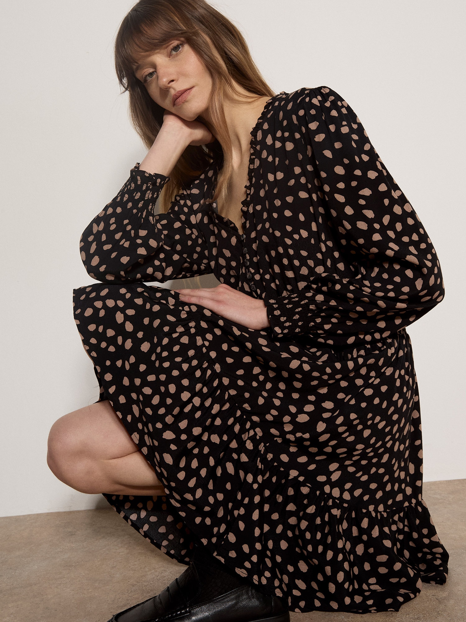 Apricot Minikleid »Crêpekleid mit Punkten« mit Blousonärmeln