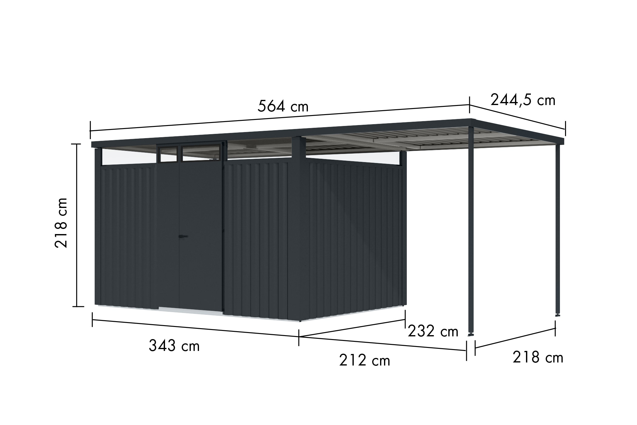 Karibu Gartenhaus »"Østen 3" SET mit Anbaudach 2,25 m«, pulverbeschichtetes Trapezblech, Rahmen aus verzinktem Vierkantrohr