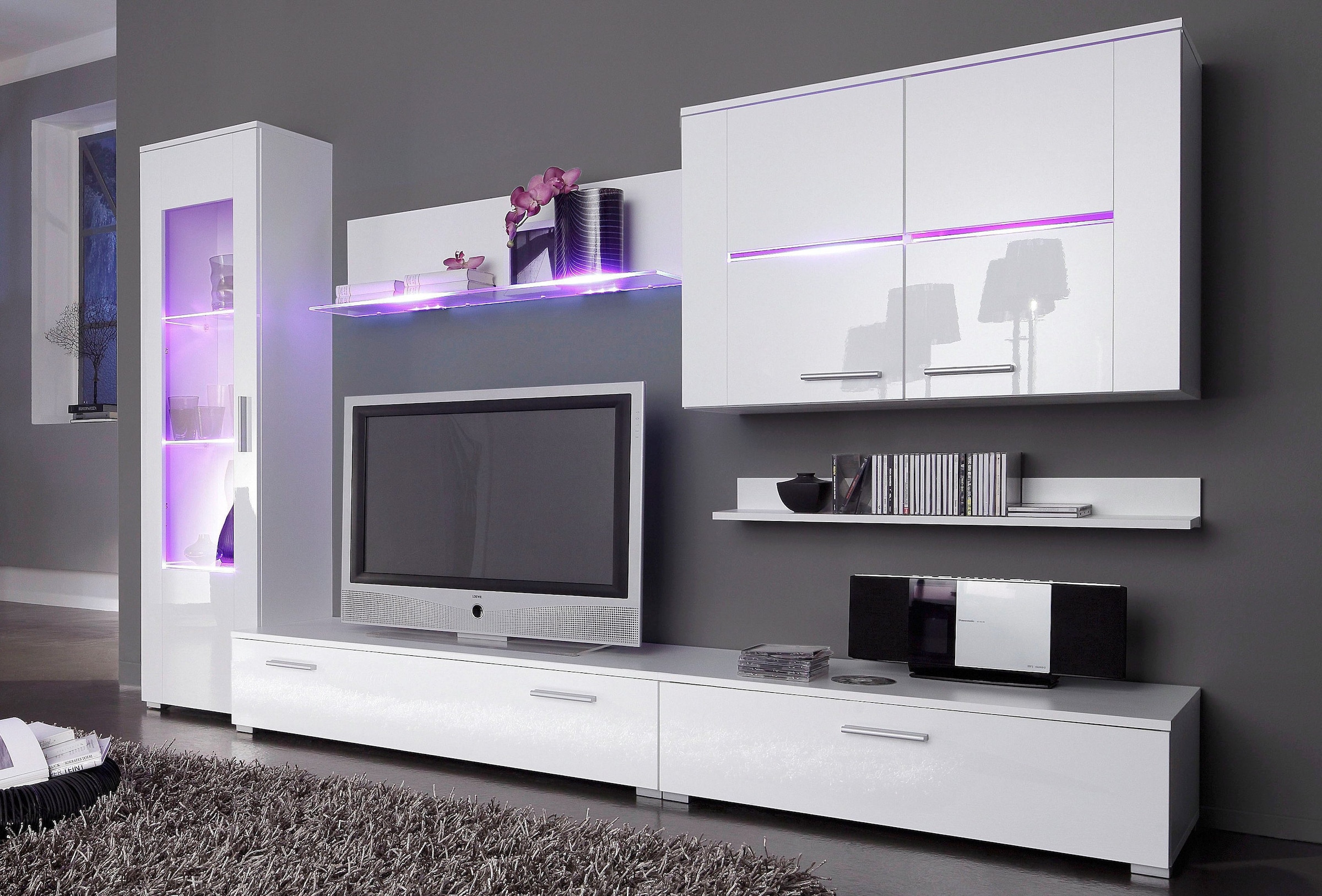 Höltkemeyer Wohnwand "Flame" 6tlg.-Set besteht aus 1 Standvitrine, 1 Wandbo günstig online kaufen