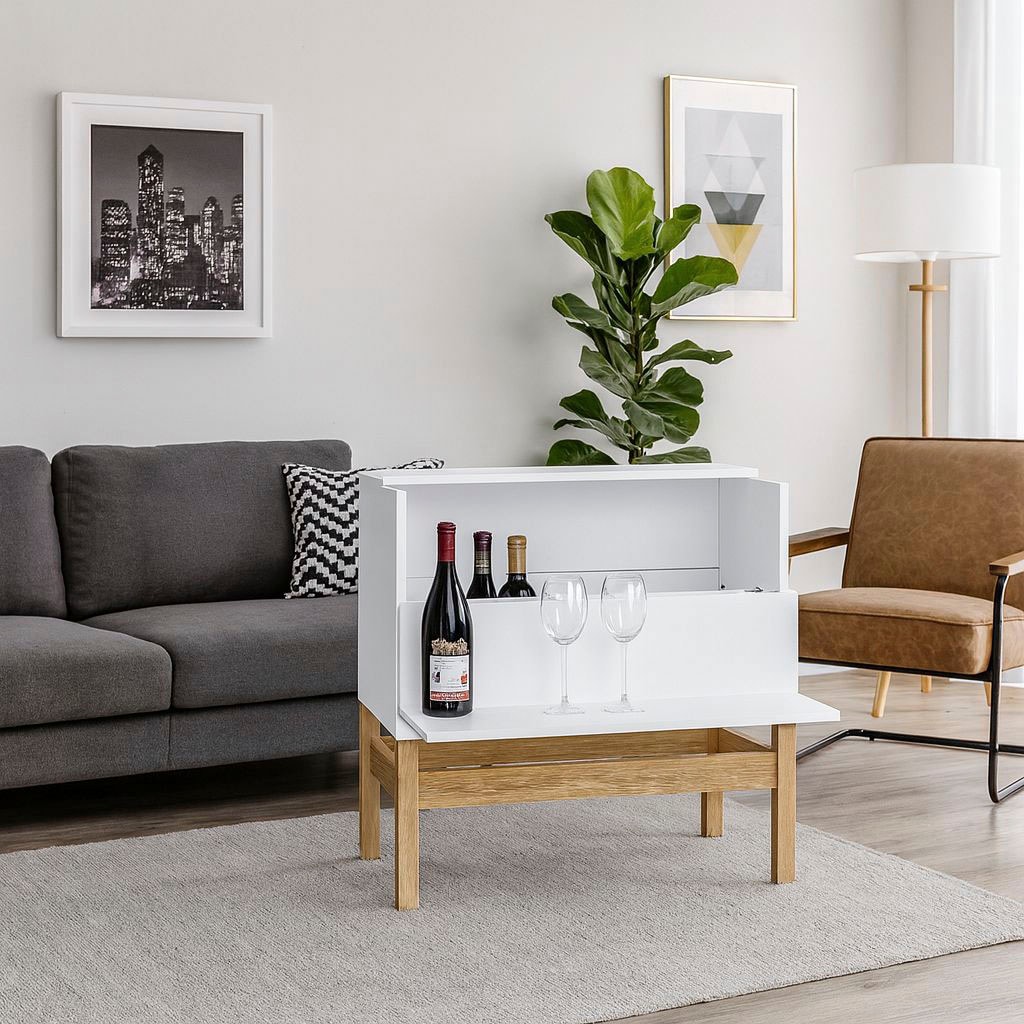 Woodman Barschrank "Delian" Breite 75 cm, Fußrahmen aus massiver Eiche, im günstig online kaufen