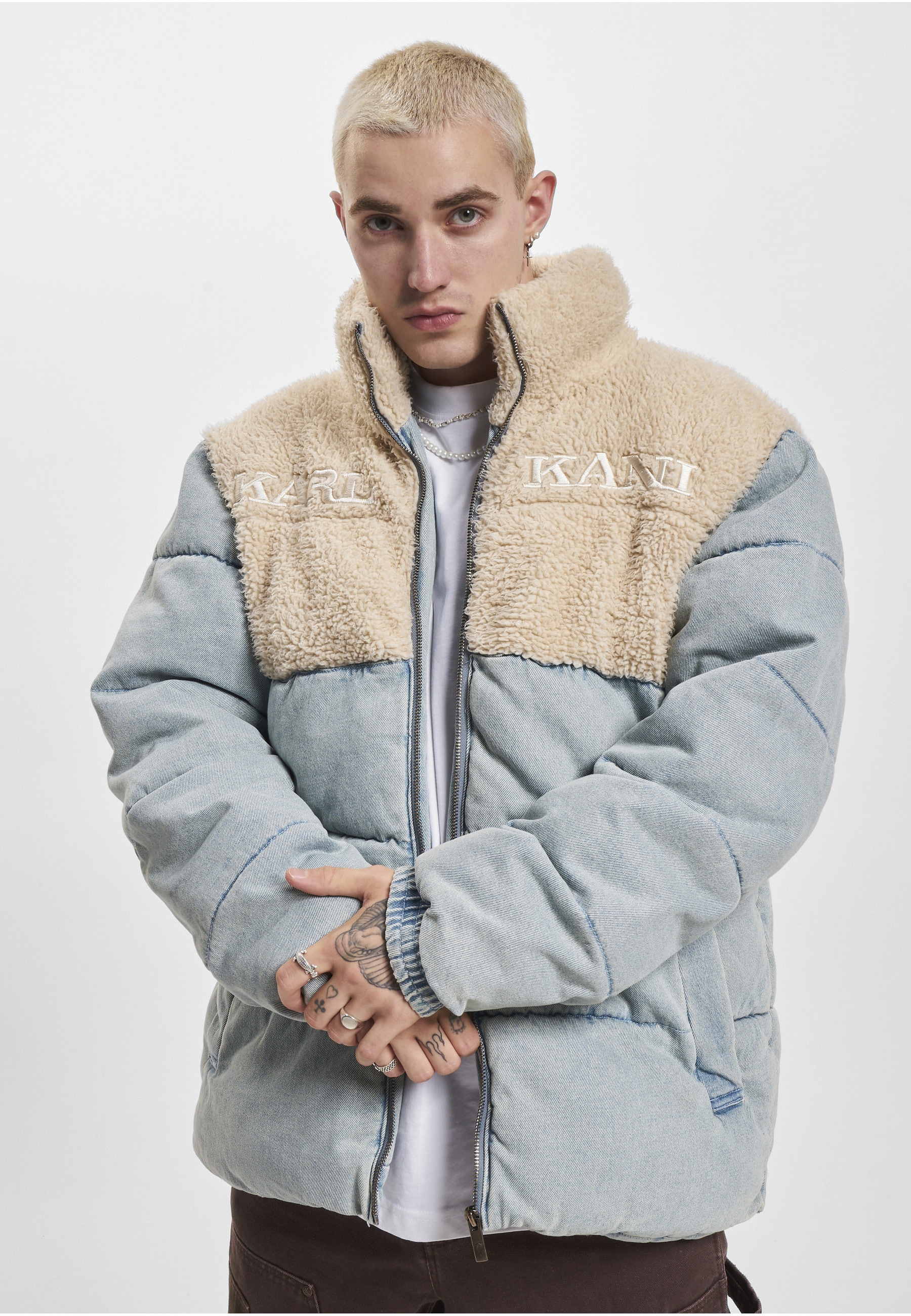 Karl Kani Winterjacke »Karl Kani Herren KM234-036-1 KK Retro Denim Teddy Puffer Jacket« 1 Stk. tlg. ohne Kapuze