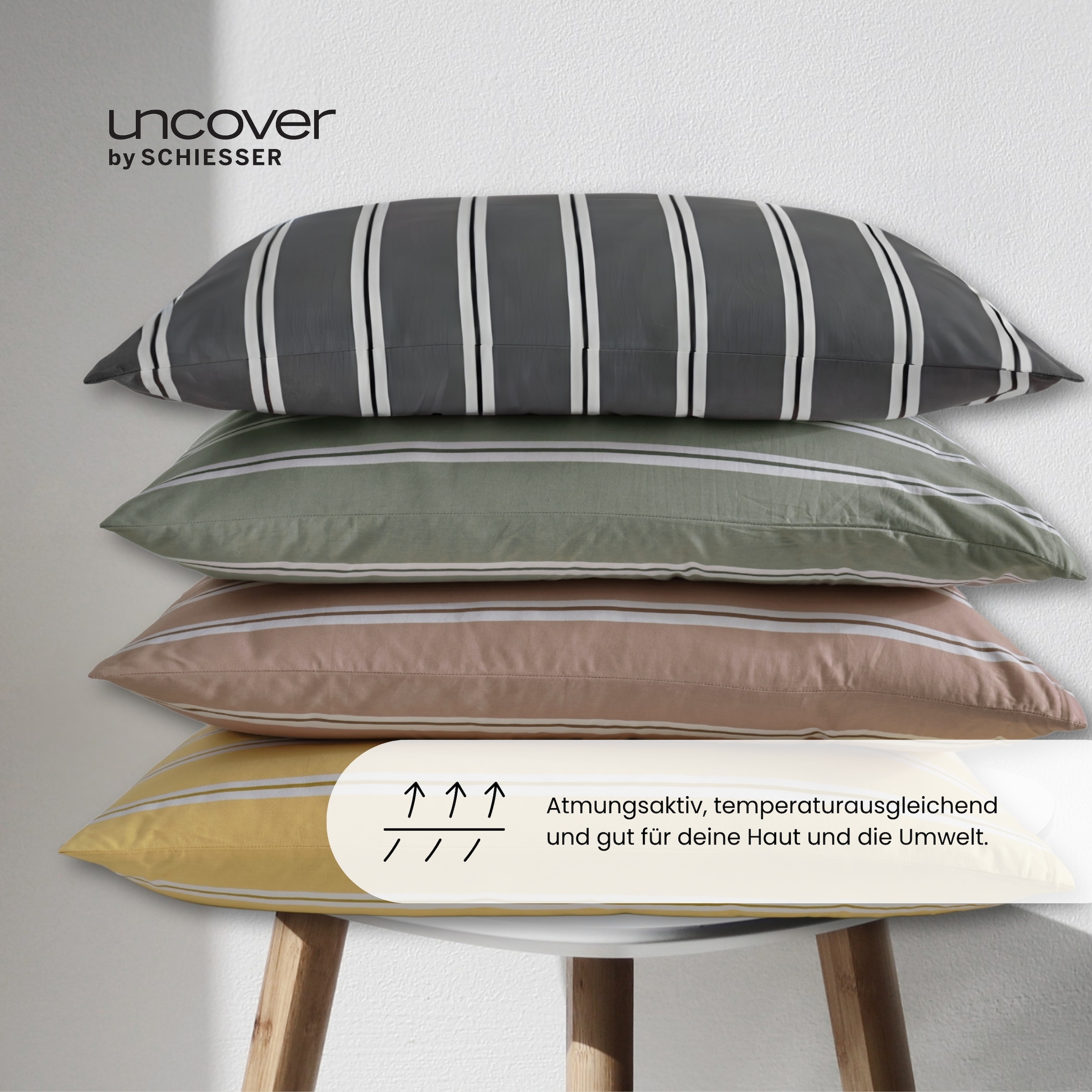 uncover by SCHIESSER Bettwäsche »Colorado mit Streifen in angesagten Farben, 135x200cm + 80x80cm« 2 Stk. Made in Green