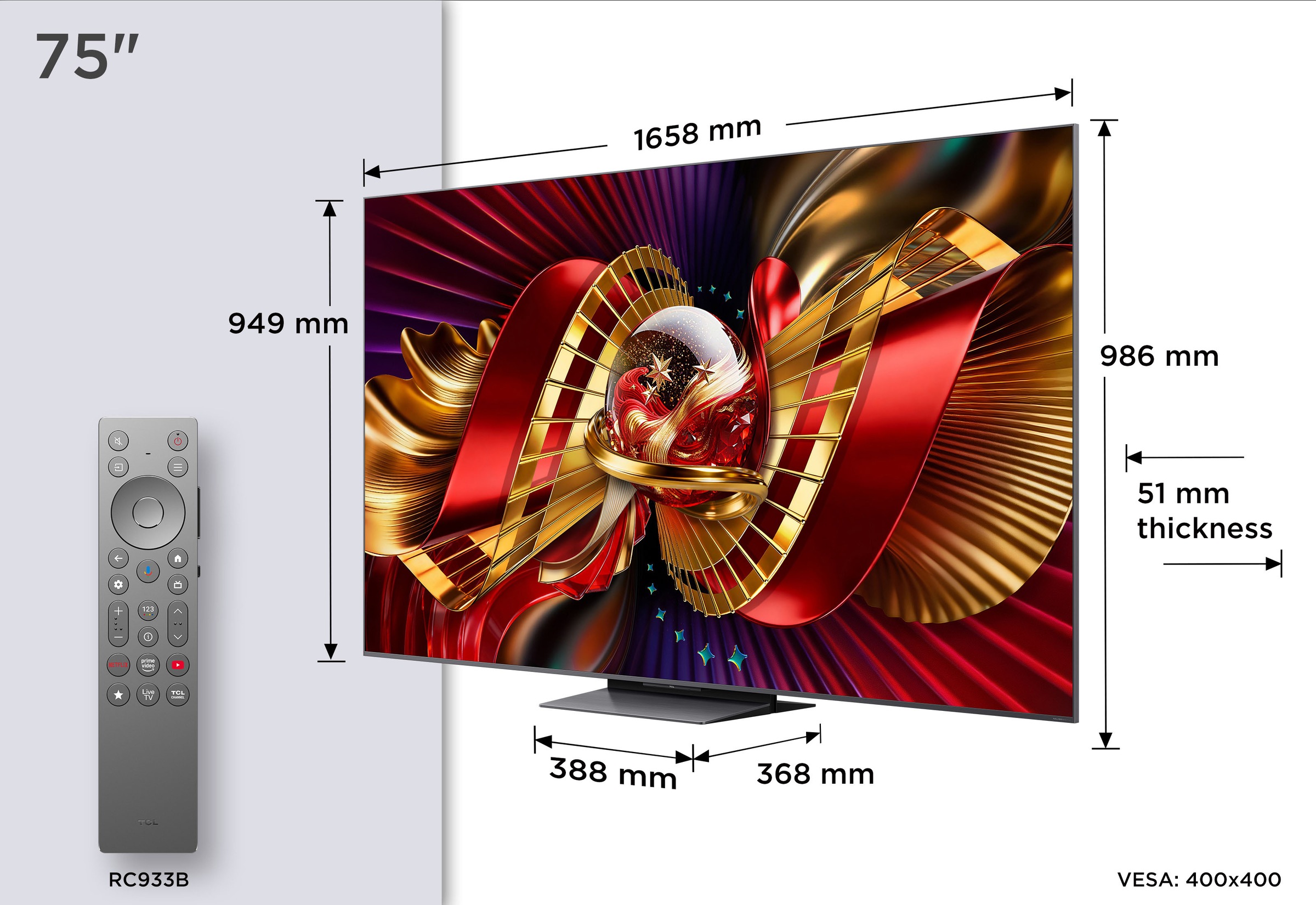 TCL Mini-LED-Fernseher »75C8LX1« 189 cm/75 ″ SQD-Mini LED, HDR 6000 Nits, 100%BT.2020, 144Hz, AiPQ Pro,Dolby Vision