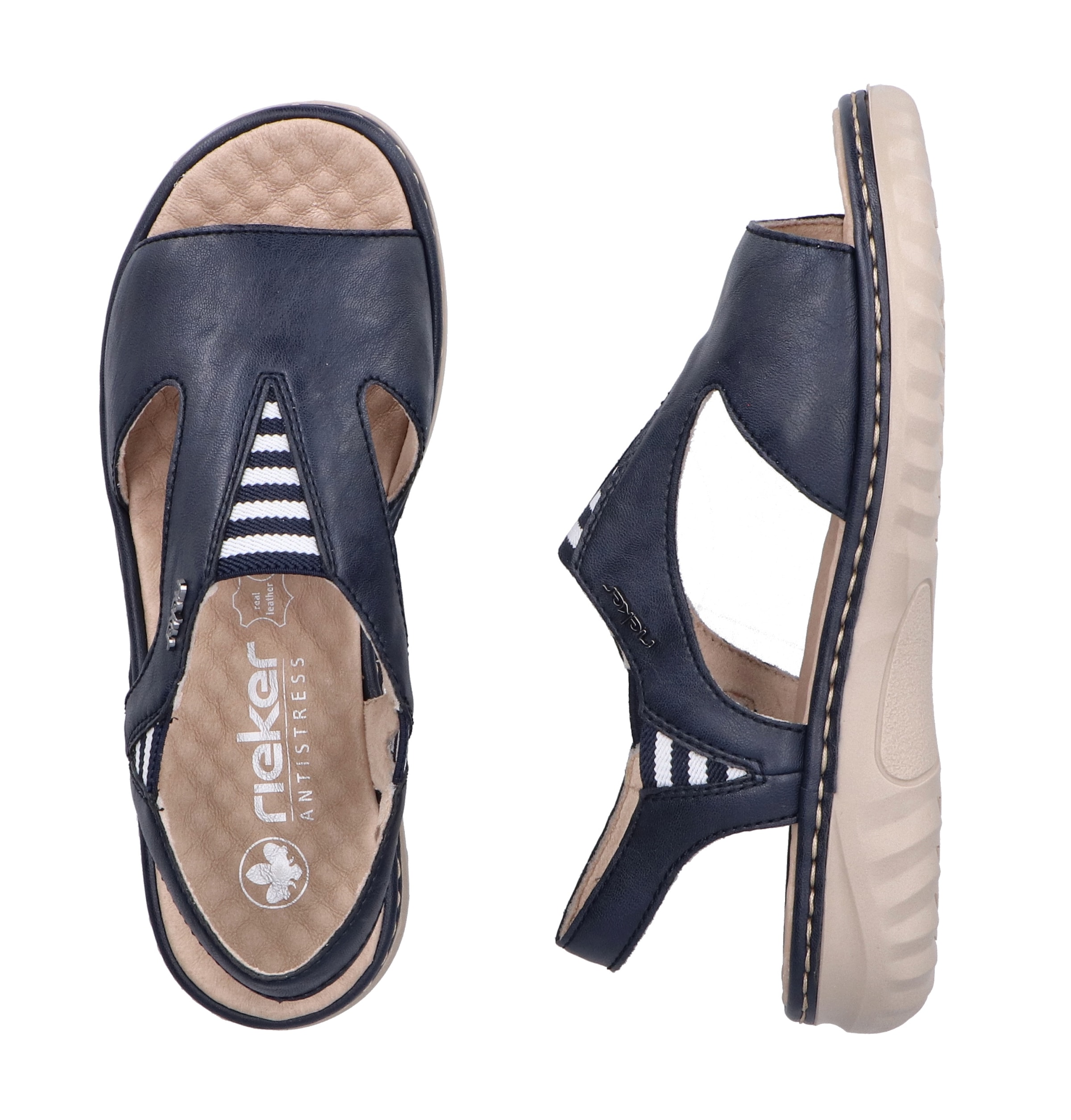 Rieker Sandale, Sommerschuh, Sandalette, Schlupfschuh mit kontrastfarbener Ziernaht