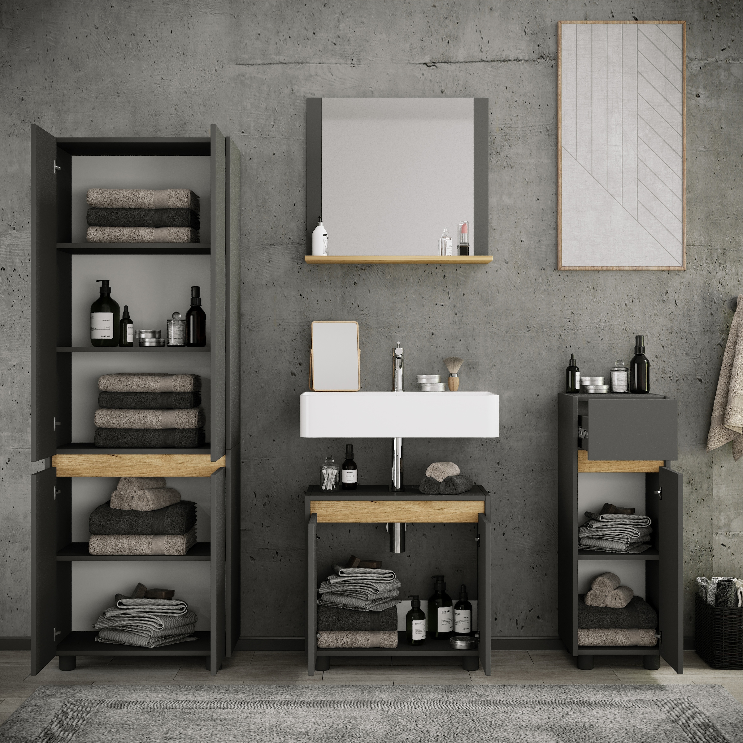 VCM Badmöbel-Set »4-tlg. Badmöbel Set Komplett Badschrank Cosila  L« 4 Stk. tlg.