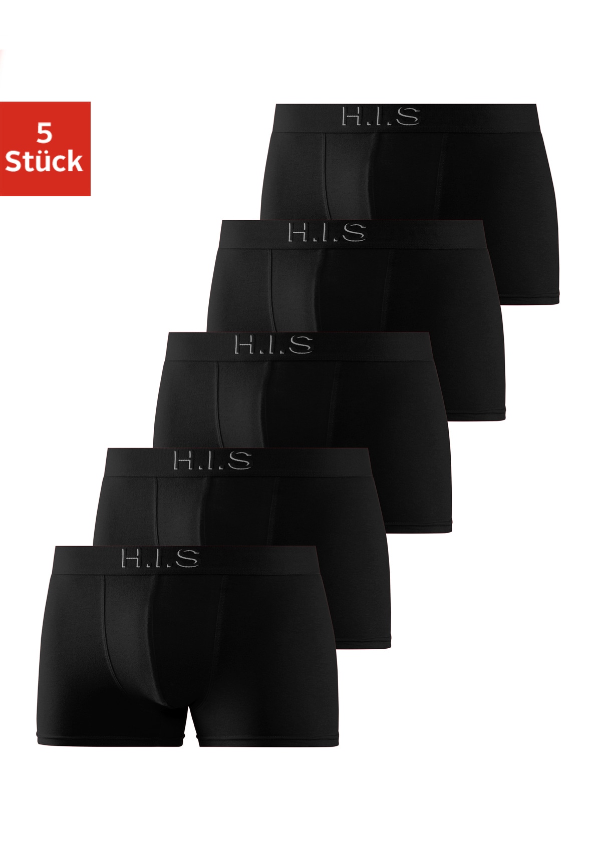 H.I.S Boxer "Boxershorts für Herren" Packung, 5 Stk. Logo Webbund mit 3D Effekt